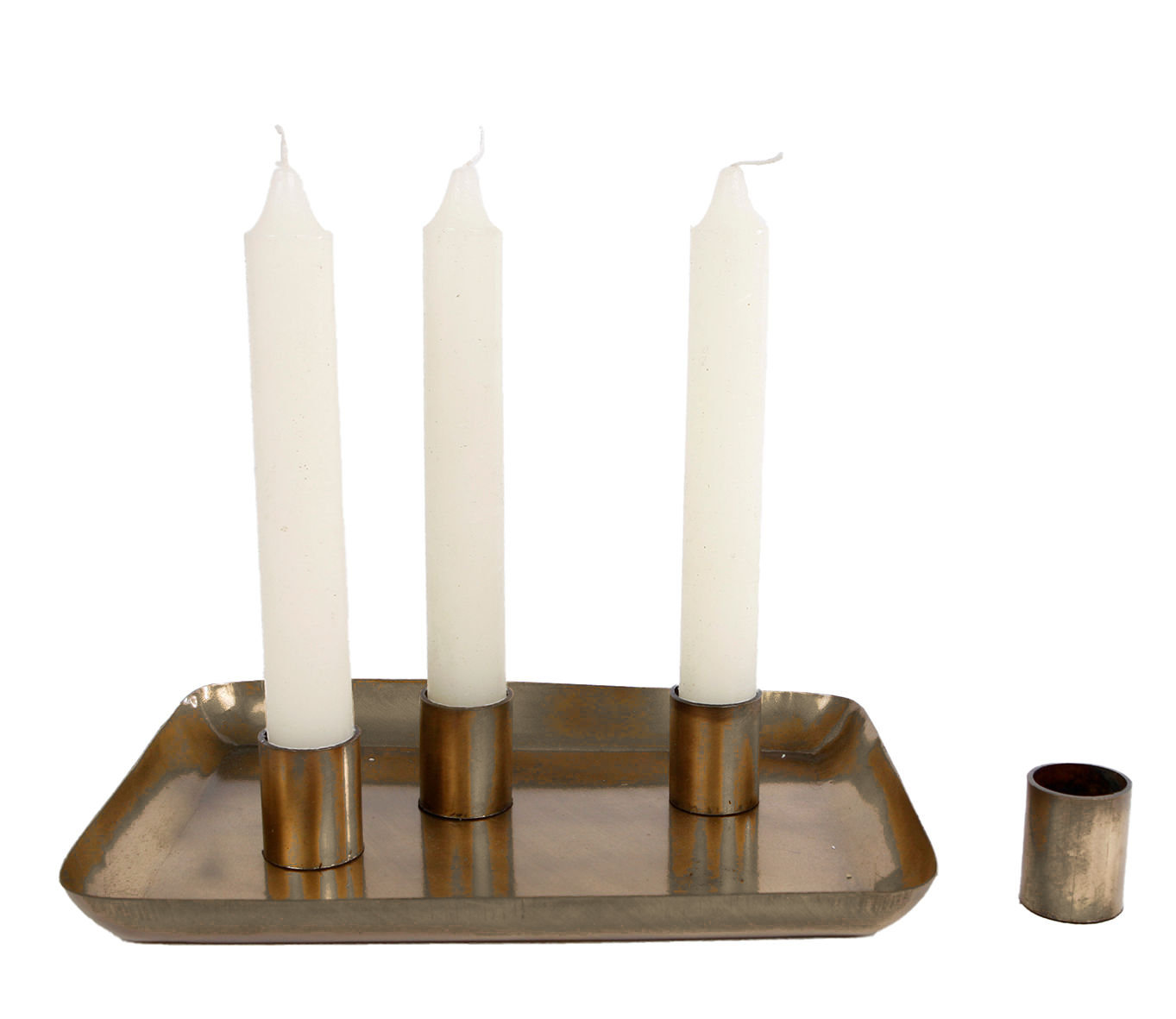 Metall Kerzenständer für Stabkerzen - 20 x 15 cm / gold - Tablett mit 4 magnetischen Haltern