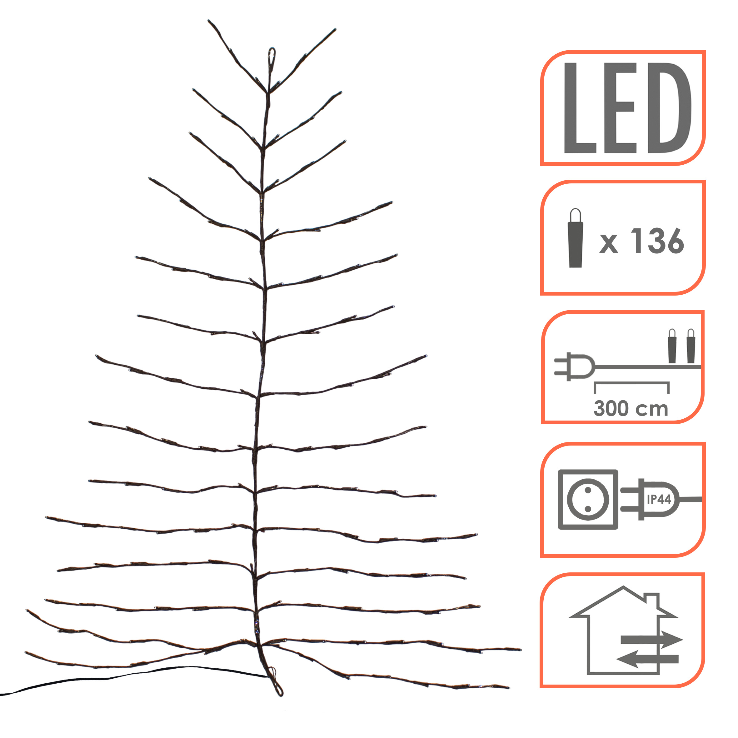 LED Weihnachtsbaum Wandbild für Außen mit Netzstecker - 136 LED - Wandbaum 120 x 100 cm warm weiß beleuchtet