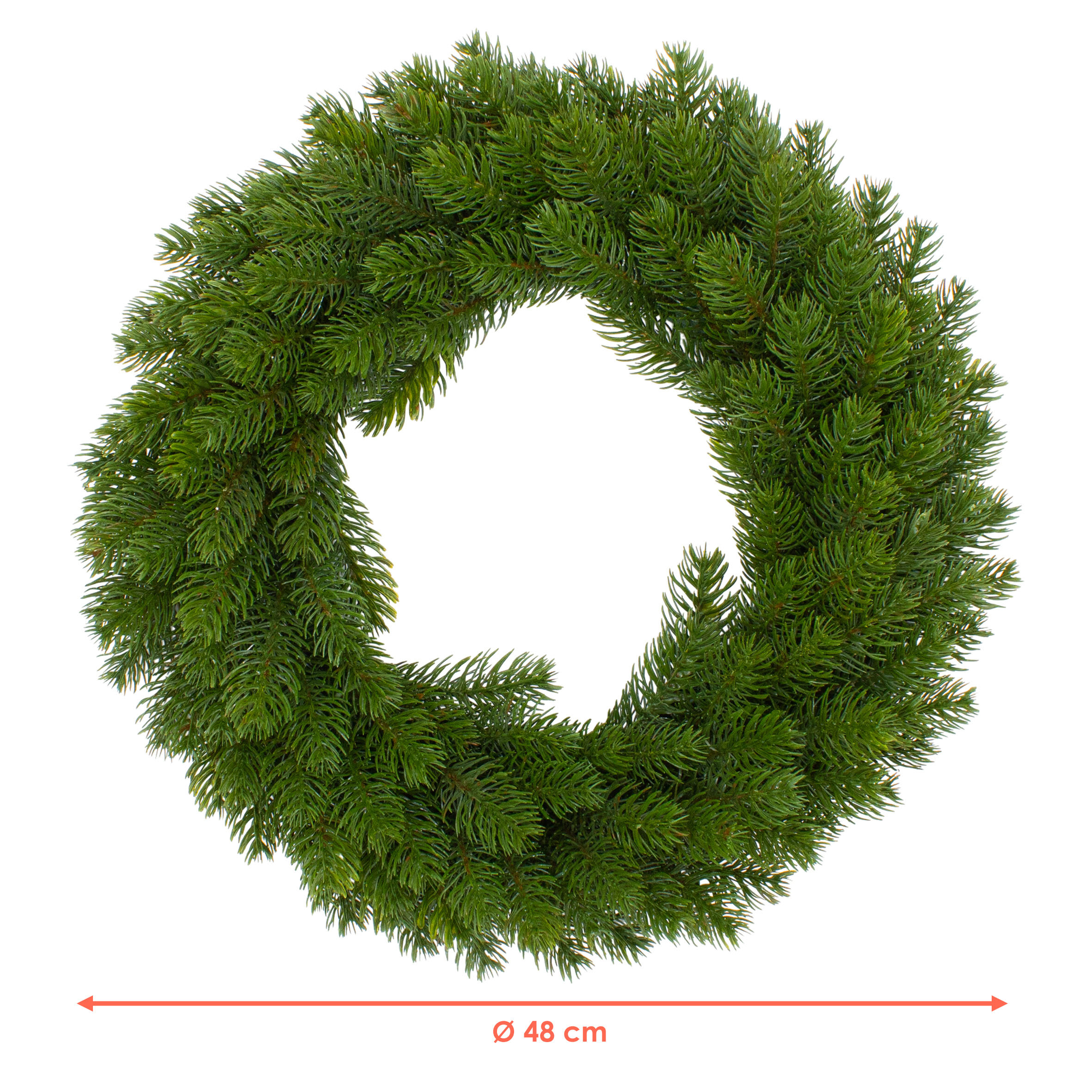 Künstlicher Edel Tannenkranz grün halbgebunden aus Spritzguss - 48 cm - Hochwertiger Adventskranz mit naturgetreuen Tannenspitzen