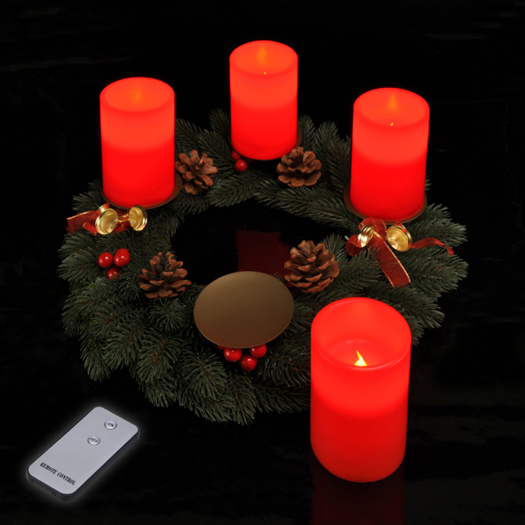 4er Set LED Adventskerzen in rot mit Fernbedienung