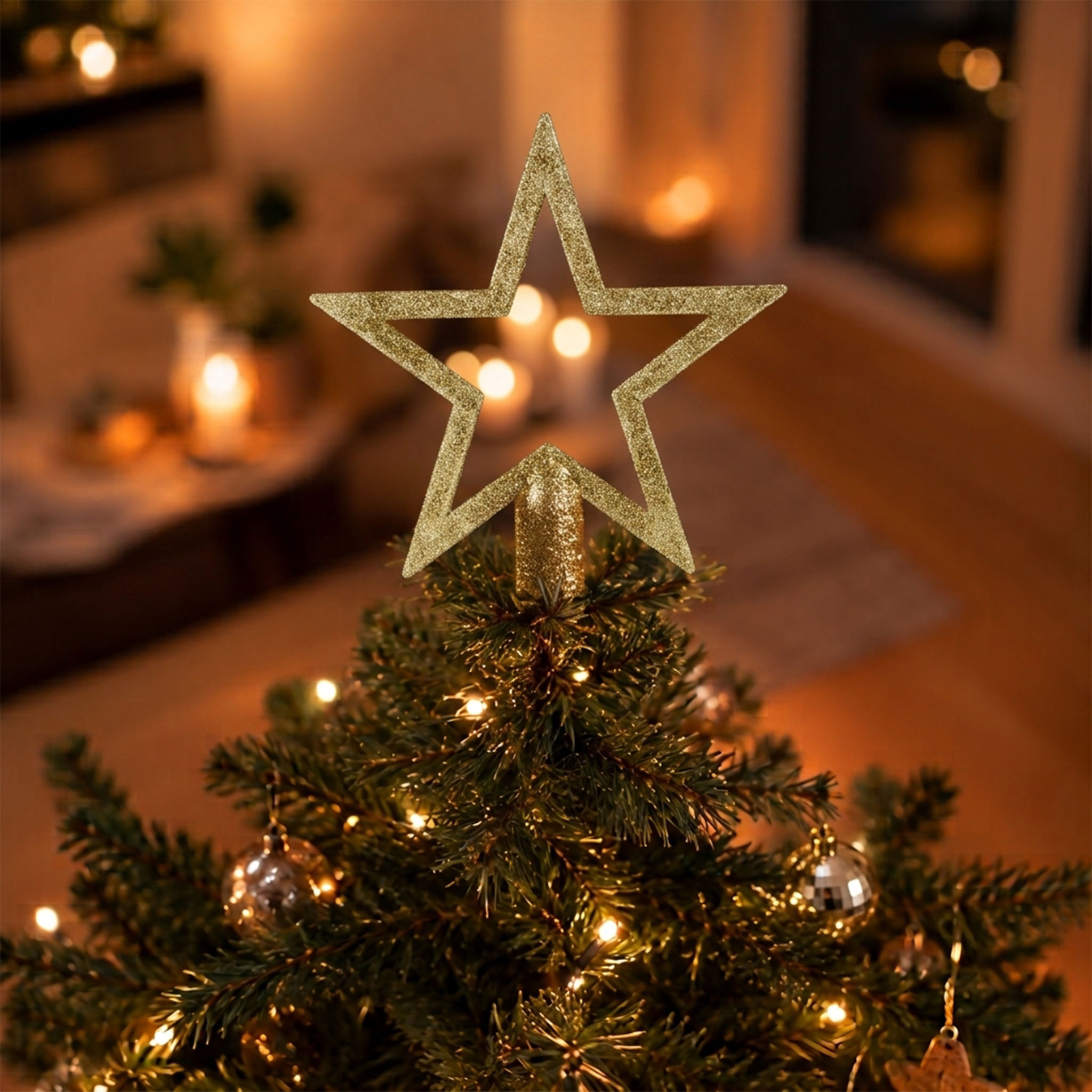 Spitze Weihnachtsbaum mit Glitzer - gold - Modell wählbar