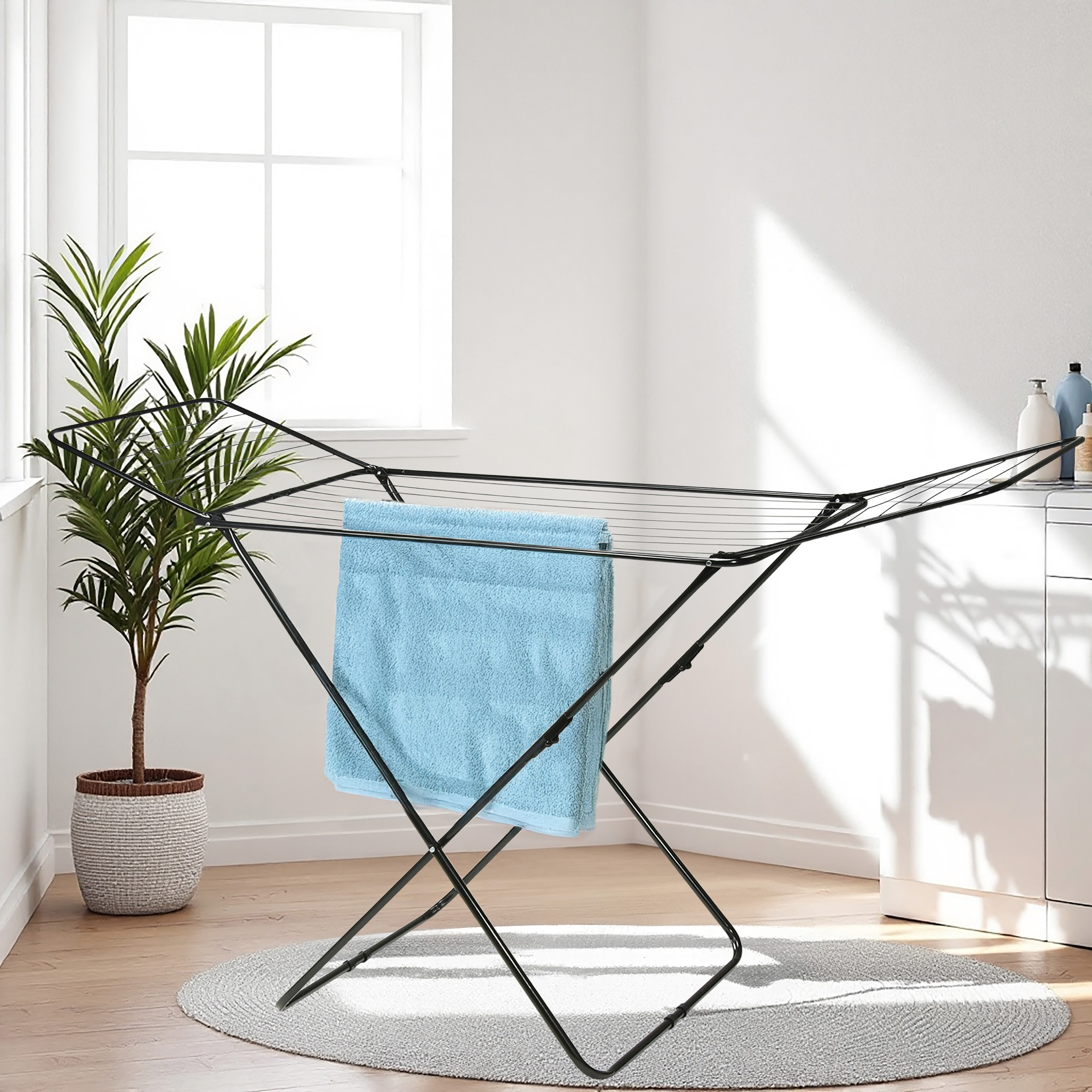 Flügel Wäscheständer schwarz klappbar 18 m - 180 x 55 cm - Metall Trockengestell ausklappbar Made in EU