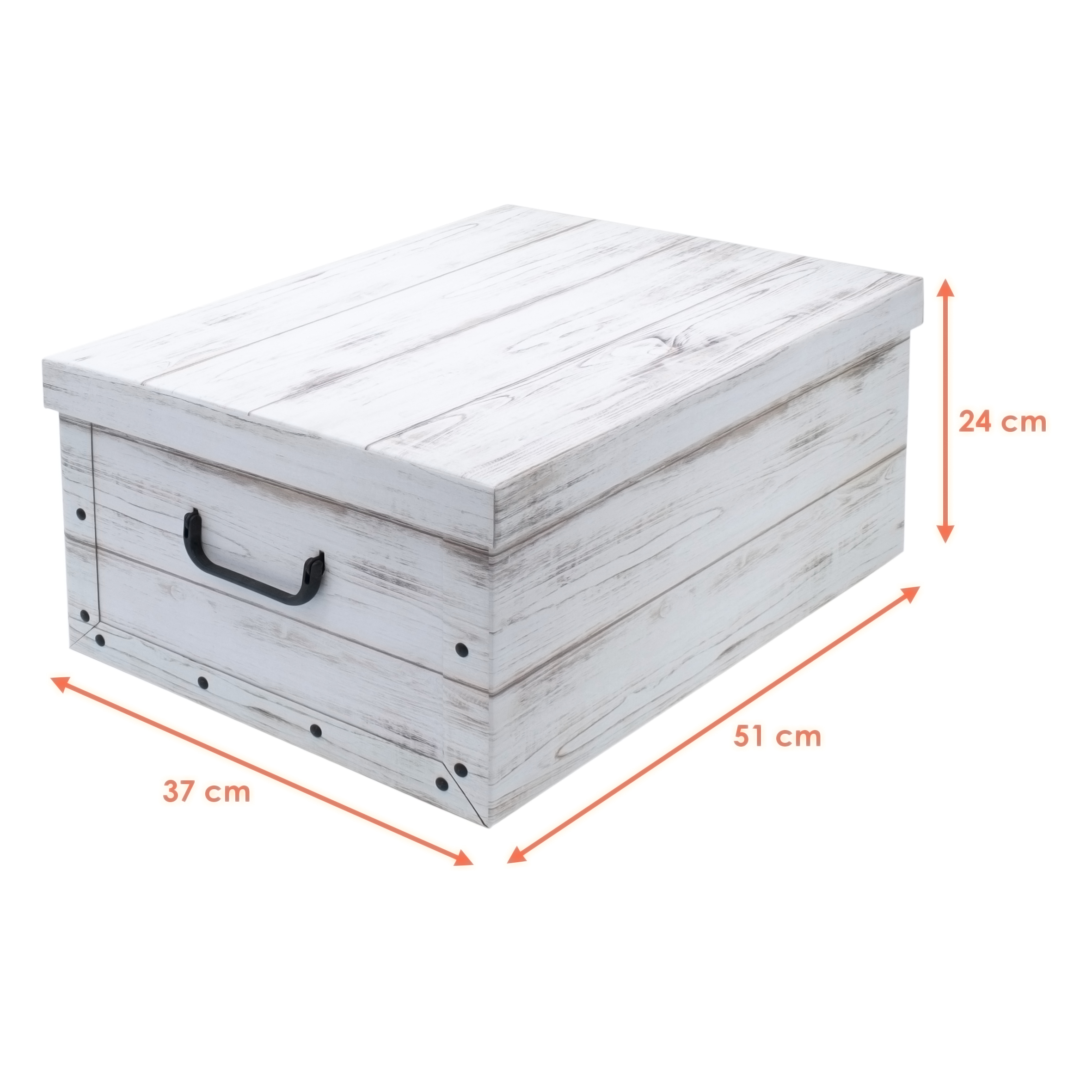 3er Set Aufbewahrungsbox mit Deckel 51 x 37 cm - Holzoptik weiß - Stapelbox aus Pappe mit Griffen 45 Liter