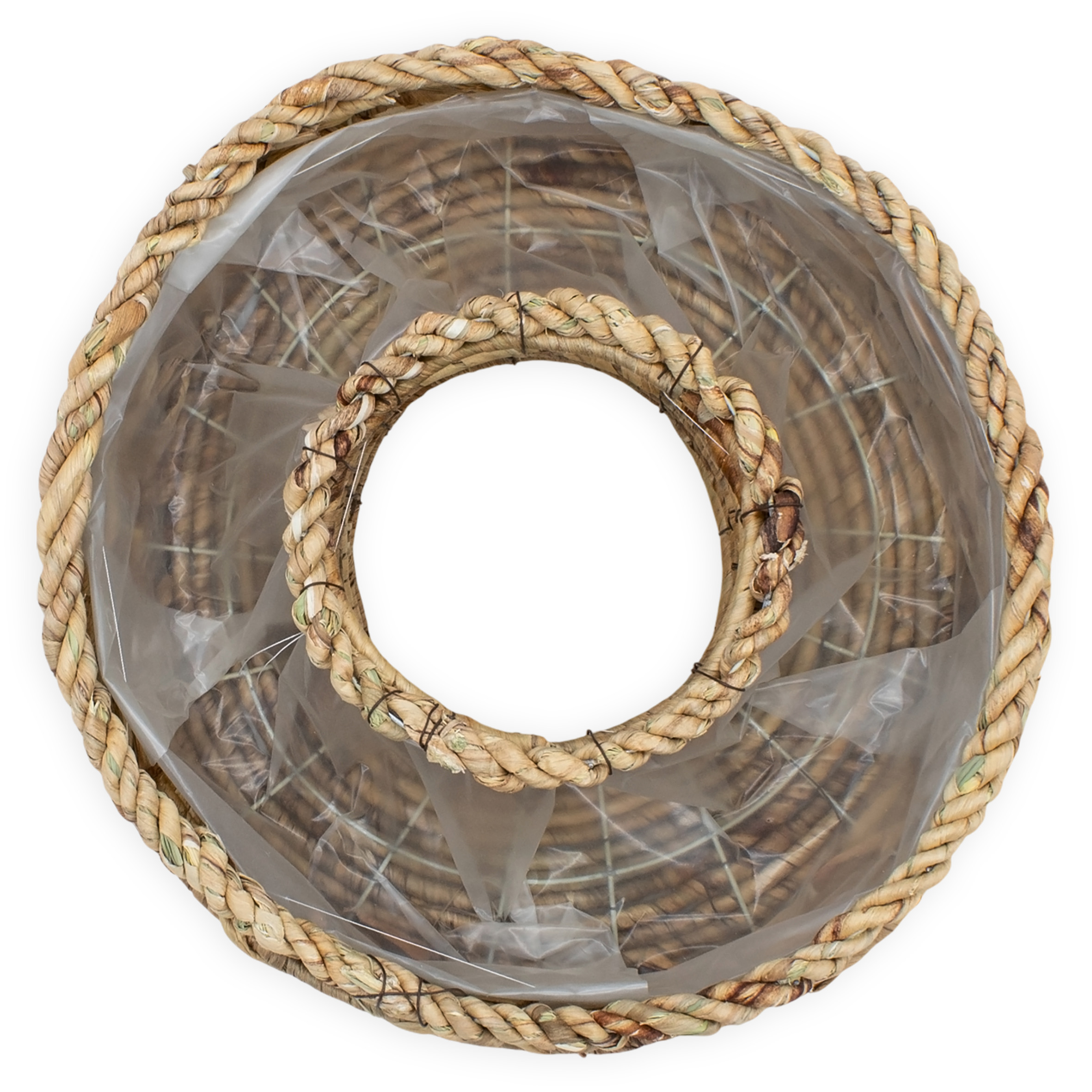 Pflanzring aus Wasserhyazinthe mit Folie 2er Set - 36 / 30 cm - Naturfaser Blumenschale zum direkten Bepflanzen