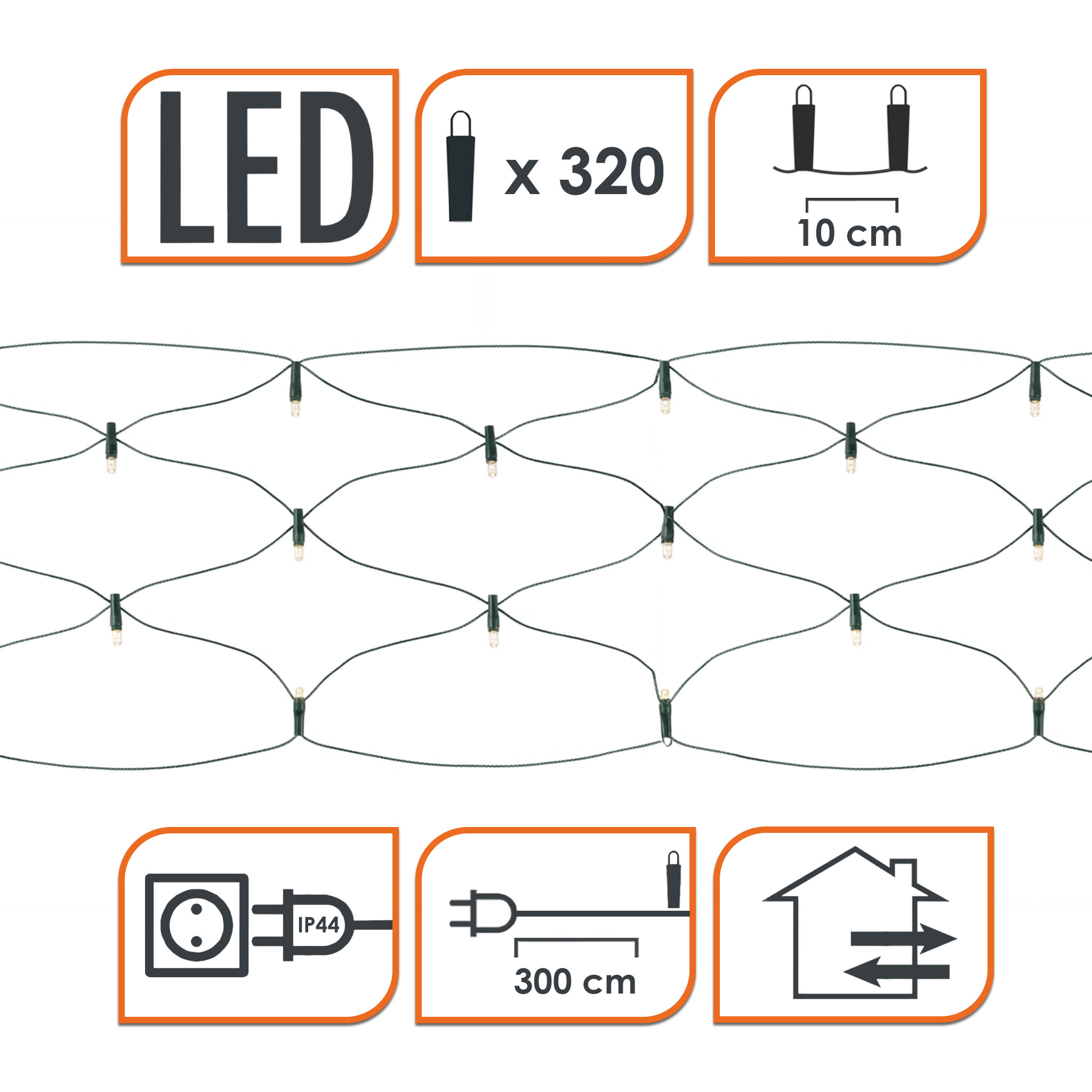 LED Lichternetz 300 x 150 cm für Außen - warm weiß - Garten Deko Lichter Vorhang mit 320 LED