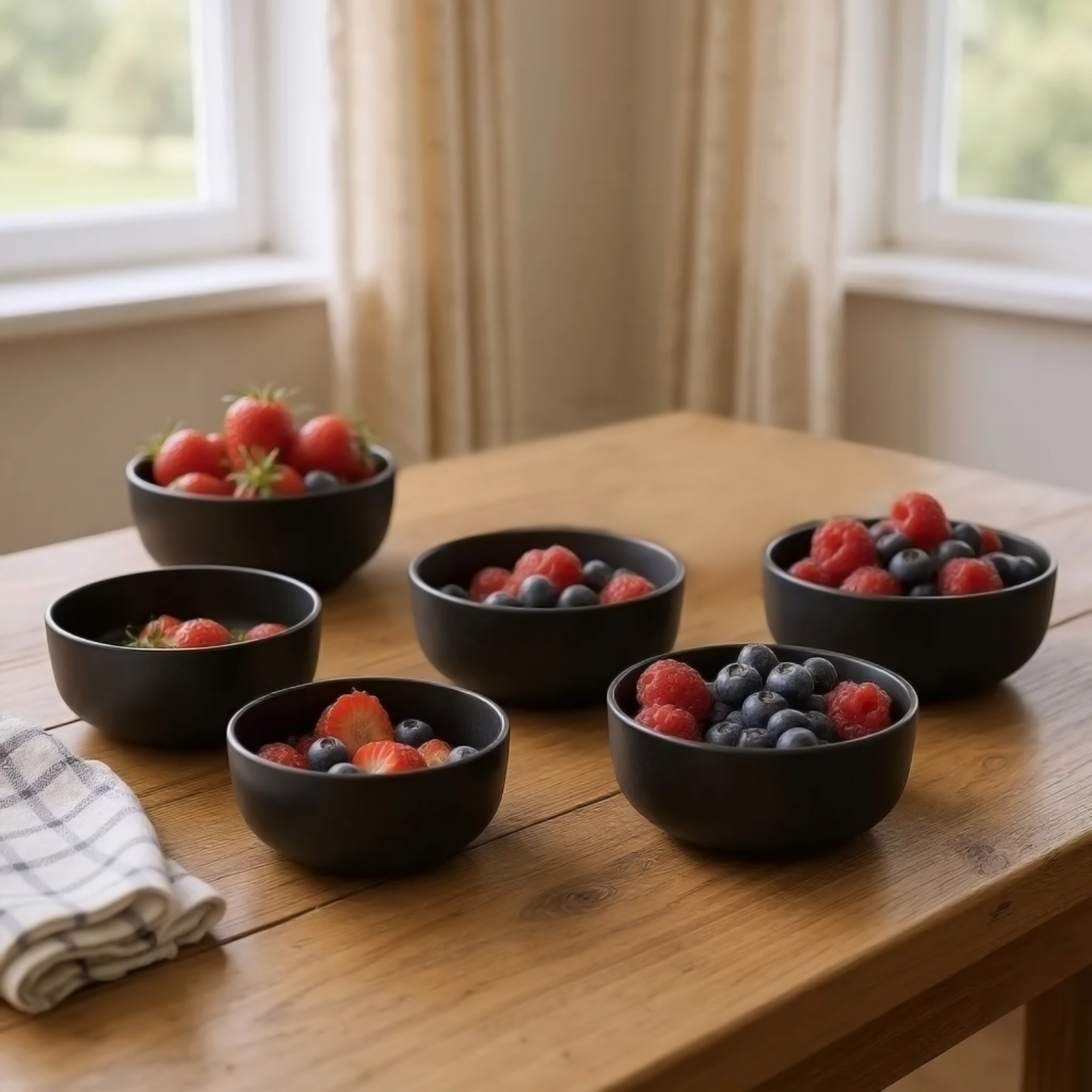 Feinkeramik Salatschale 500 ml schwarz matt - 6er Set - Porzellan Müslischale 15 x 6 cm