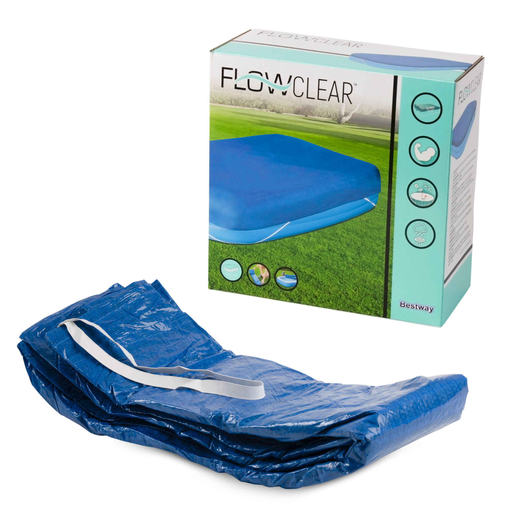 Bestway 58108 Flowclear PE-Abdeckplane - 340 x 230 cm - Schutzplane rechteckig für 305 x 183 cm Family Pool