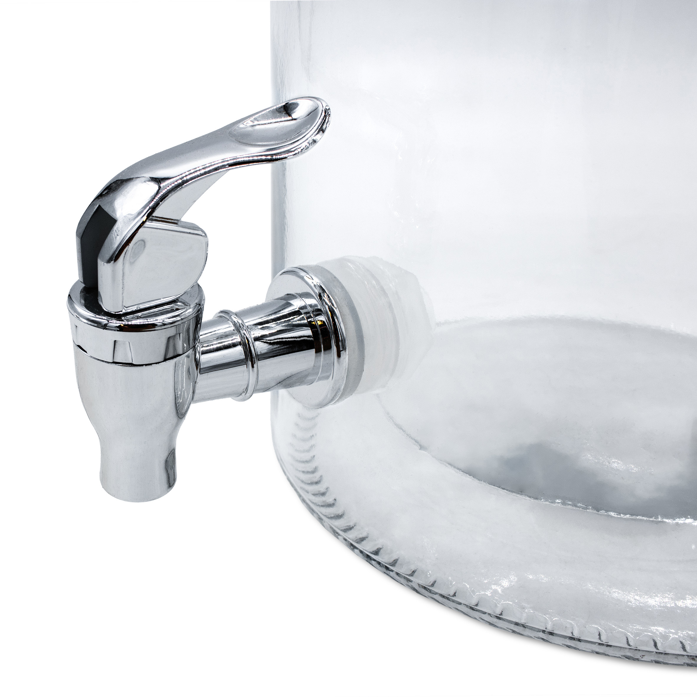 Getränkespender mit Zapfhahn und luftdichtem Holzdeckel - 6 Liter - Glas Wasserspender mit Tragegriff aus Metall