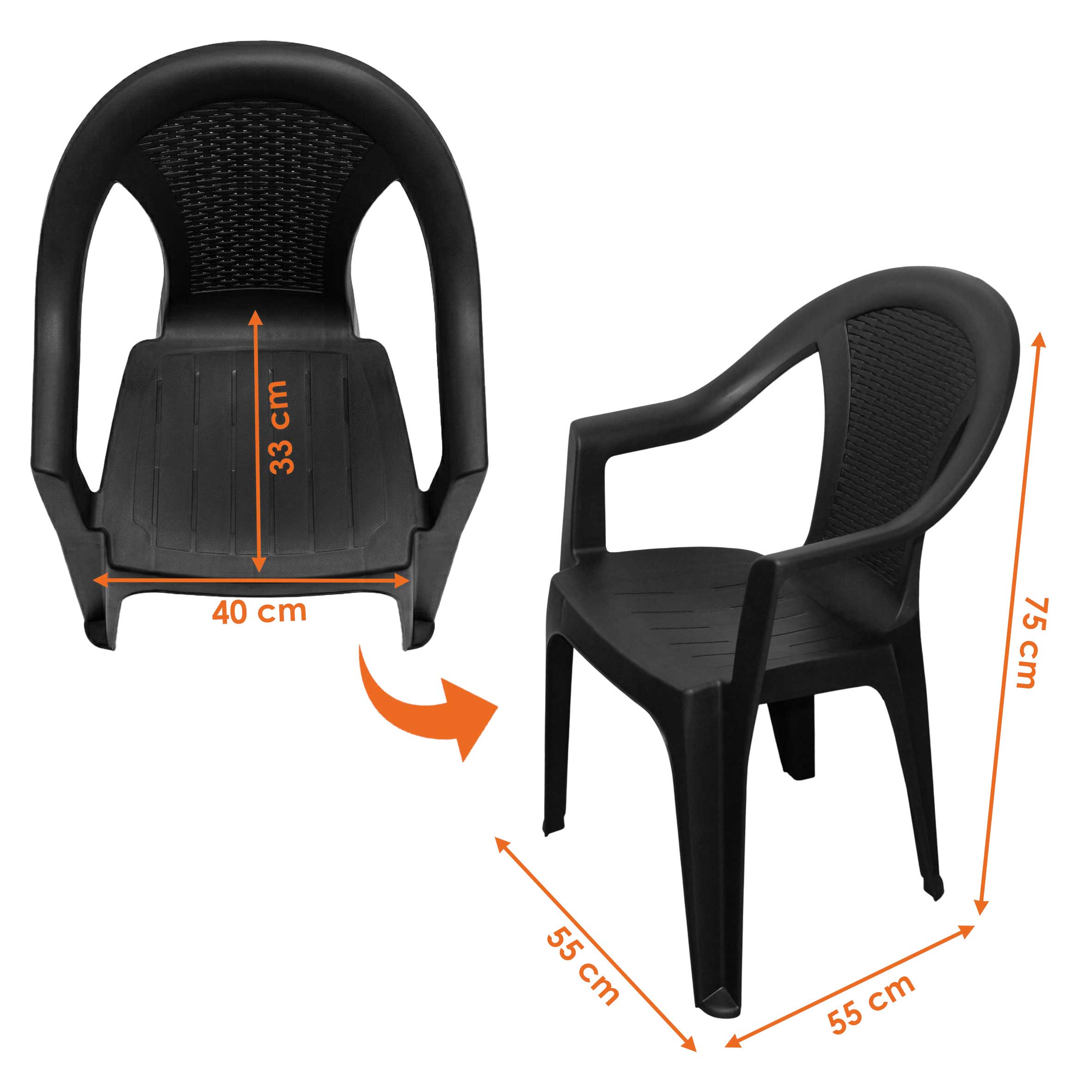 Gartenstuhl anthrazit in Rattan Optik ca. 82 cm x 55 cm x 52 cm - 1er oder 4er Set