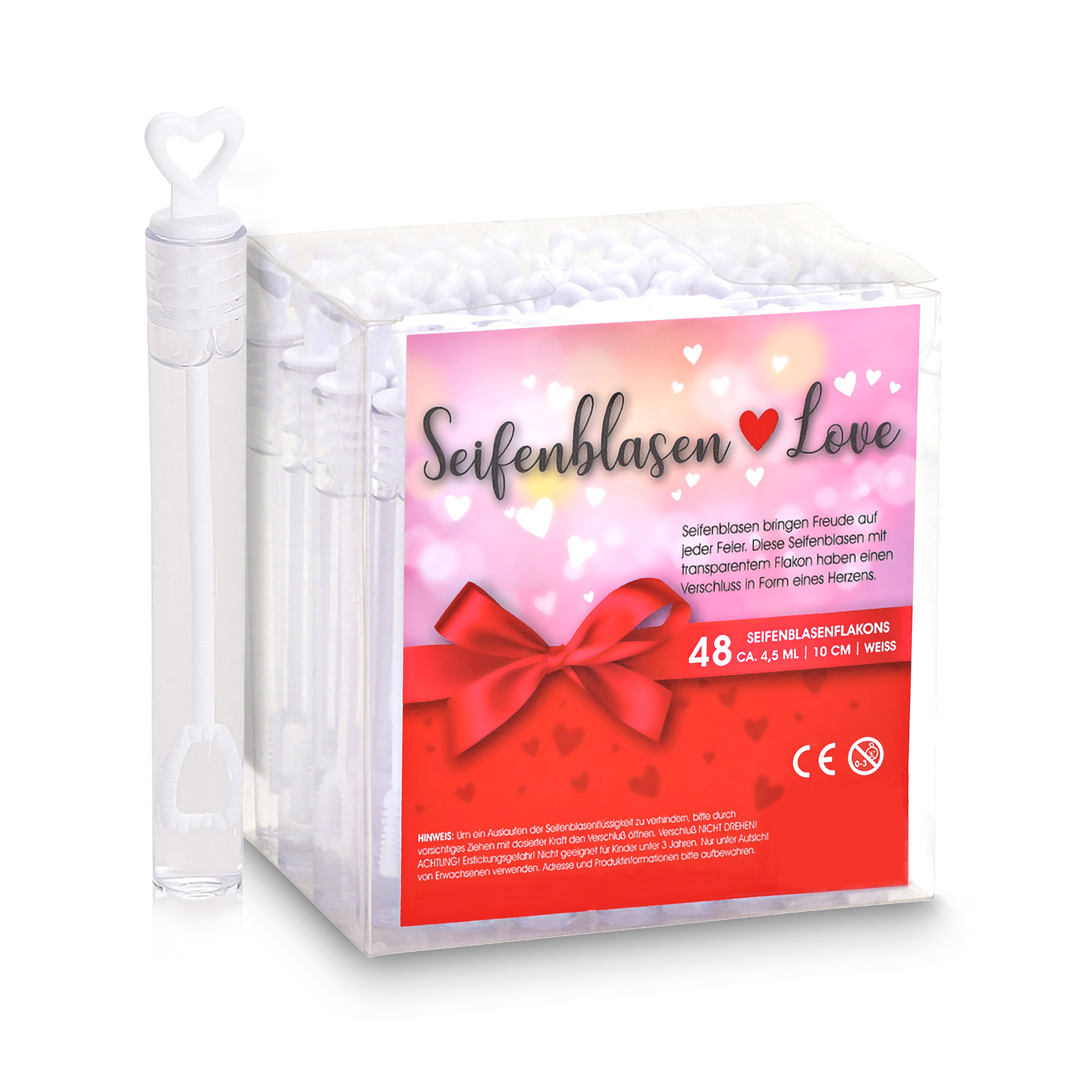 Woma Seifenblasen Hochzeits Set - 48 Stück je 4,5 ml - Seifenblasenflacon mit Herzgriff