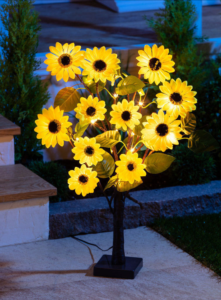 LED Solar Baum mit Sonnenblumen - 60 cm - Gartenleuchte in Blumen Optik 