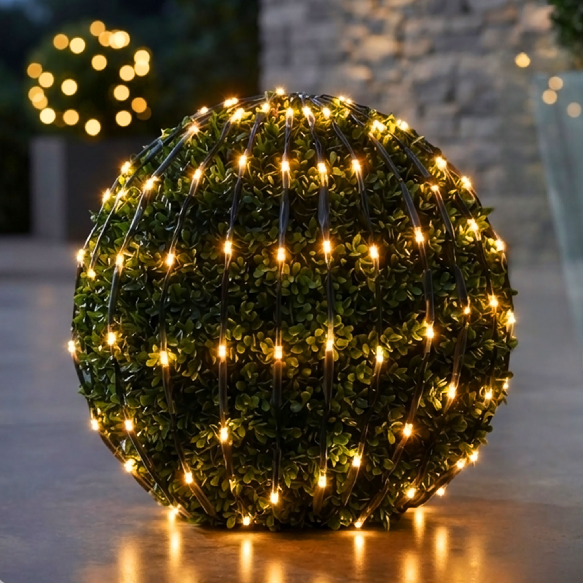 LED Buchsbaum Beleuchtung mit 100 LED warm weiß - 90 cm - Garten Deko Lichtervorhang
