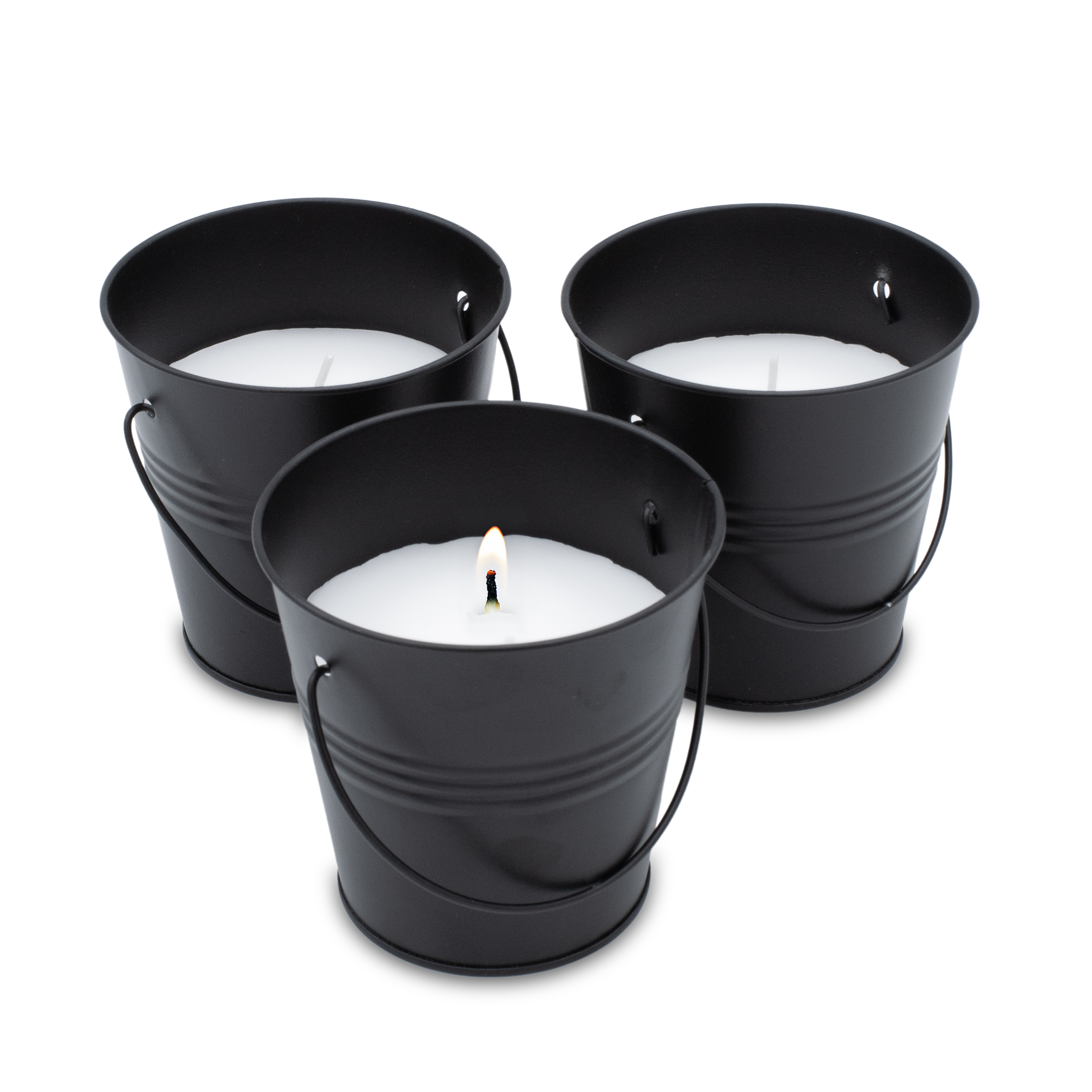 Zitronella Kerze im Metall Eimerchen schwarz - 3er Set - Duftkerze mit frischem Zitronen Aroma