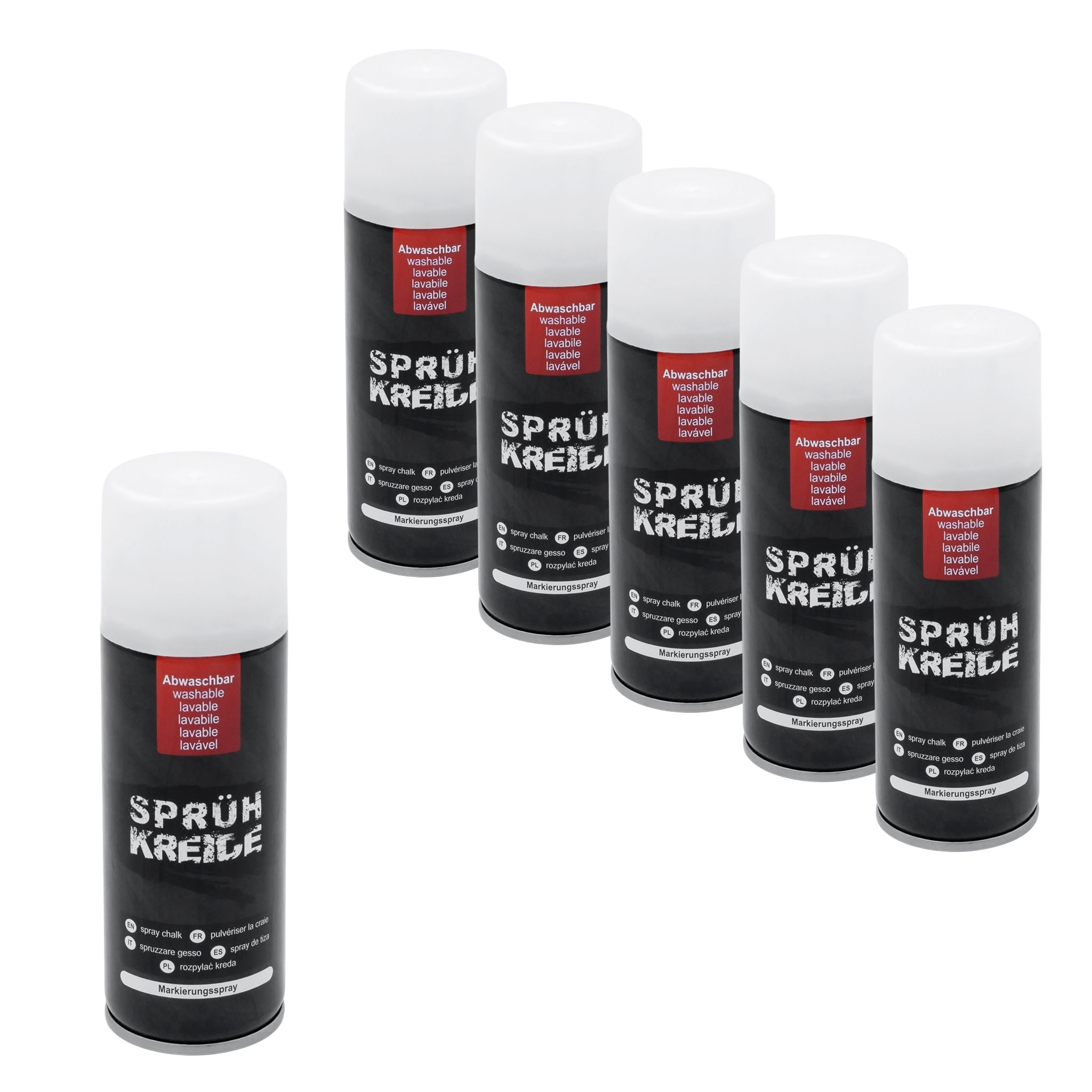 Sprühkreide weiß wasserlöslich 100 ml Dose - 6er Set - Kreide Markierungsspray für Beton, Glas, Rasen & Außenflächen