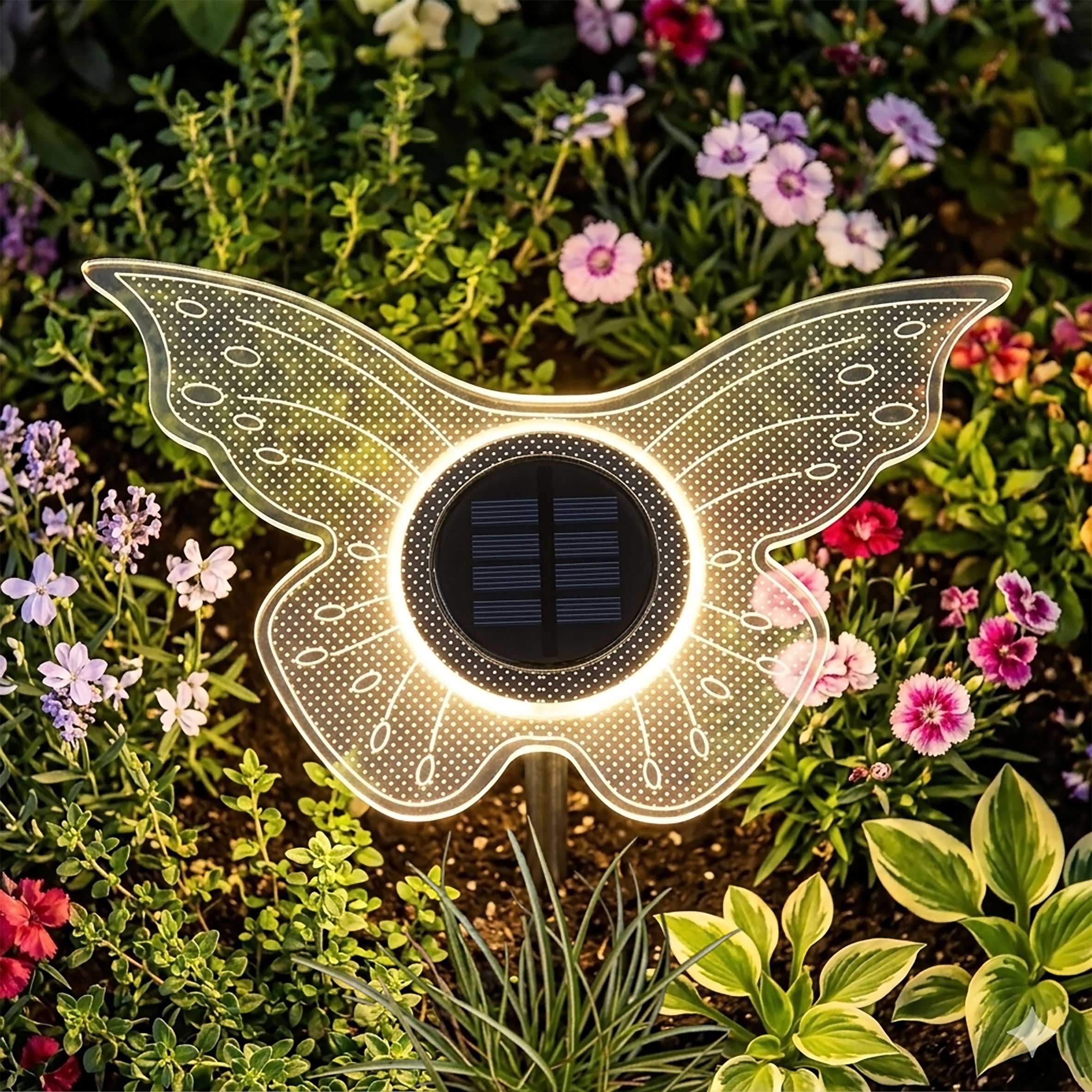 LED Solar Wandlampe Schmetterling transparent - 25 cm - Deko Wandleuchte warm weiß für Außen