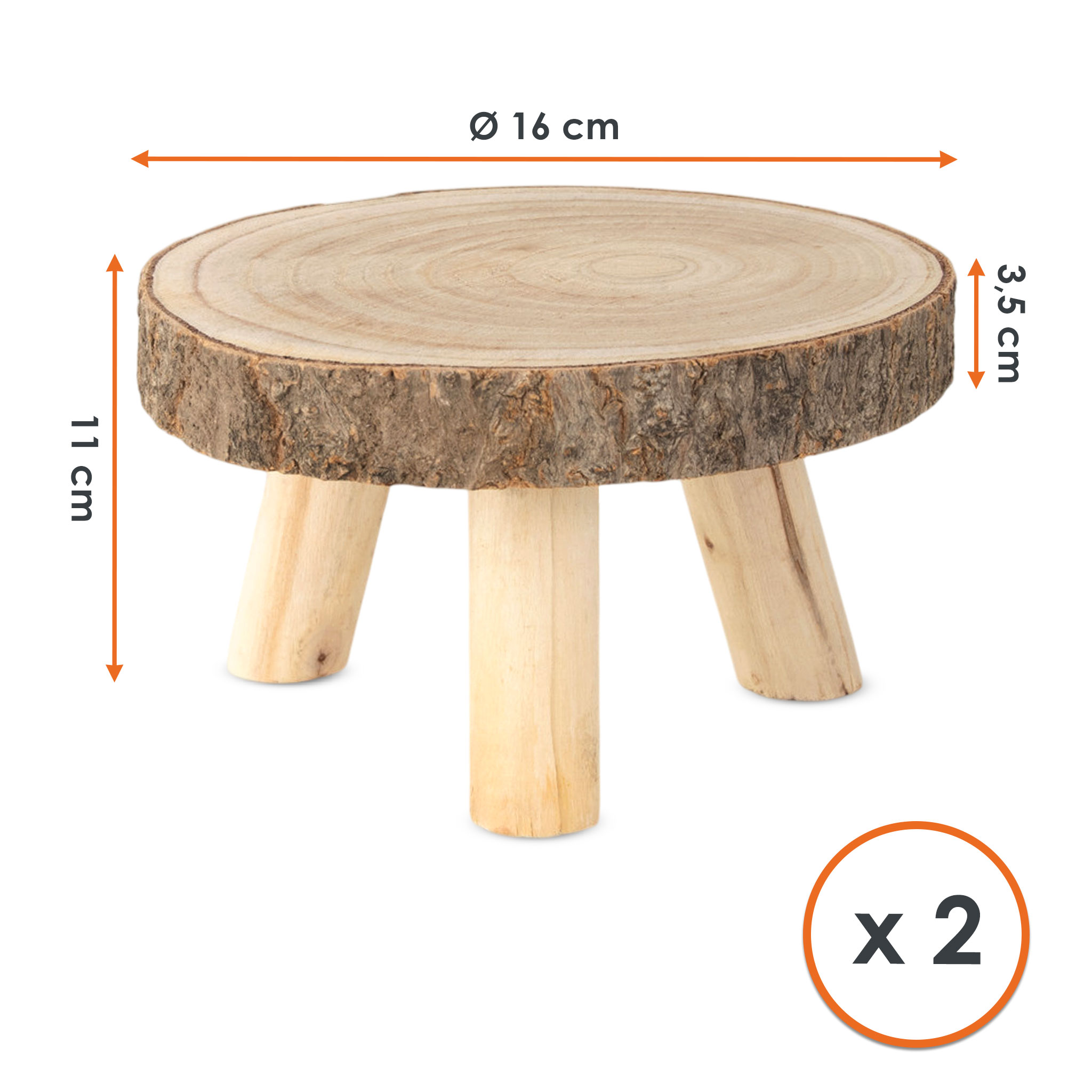 Blumenhocker aus Baumscheibe rund mit Rinde - 2er Set - Holz Pflanzenständer natur auf 3 Füßen