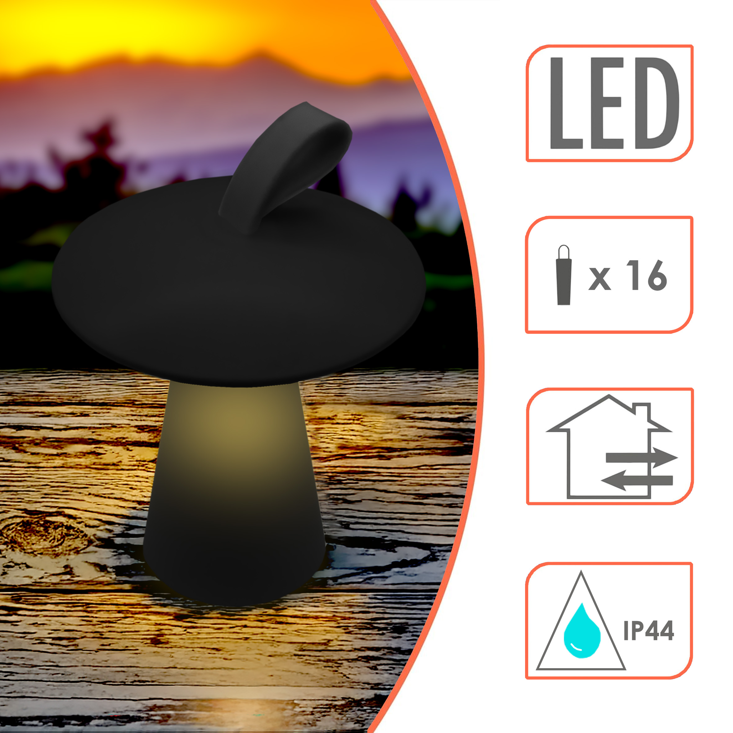 LED Akku Tischleuchte Pilz 17 x 15 cm mit 3 Leuchtmodi - schwarz - Outdoor Tischlampe warm weiß wiederaufladbar