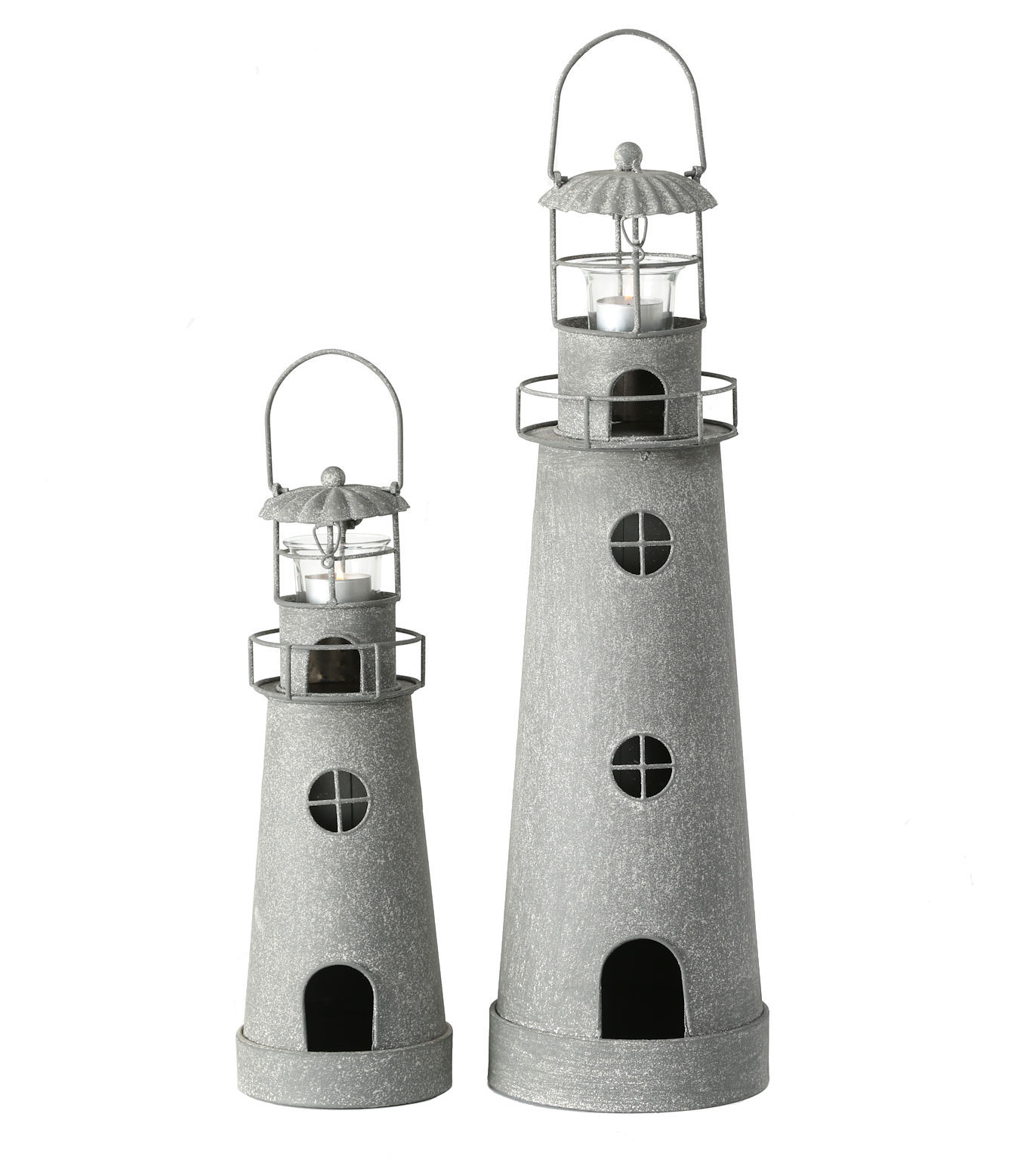 Metall Laterne Leuchtturm 2er Set - 54/36 cm - Windlicht Deko Kerzenhalter Außen