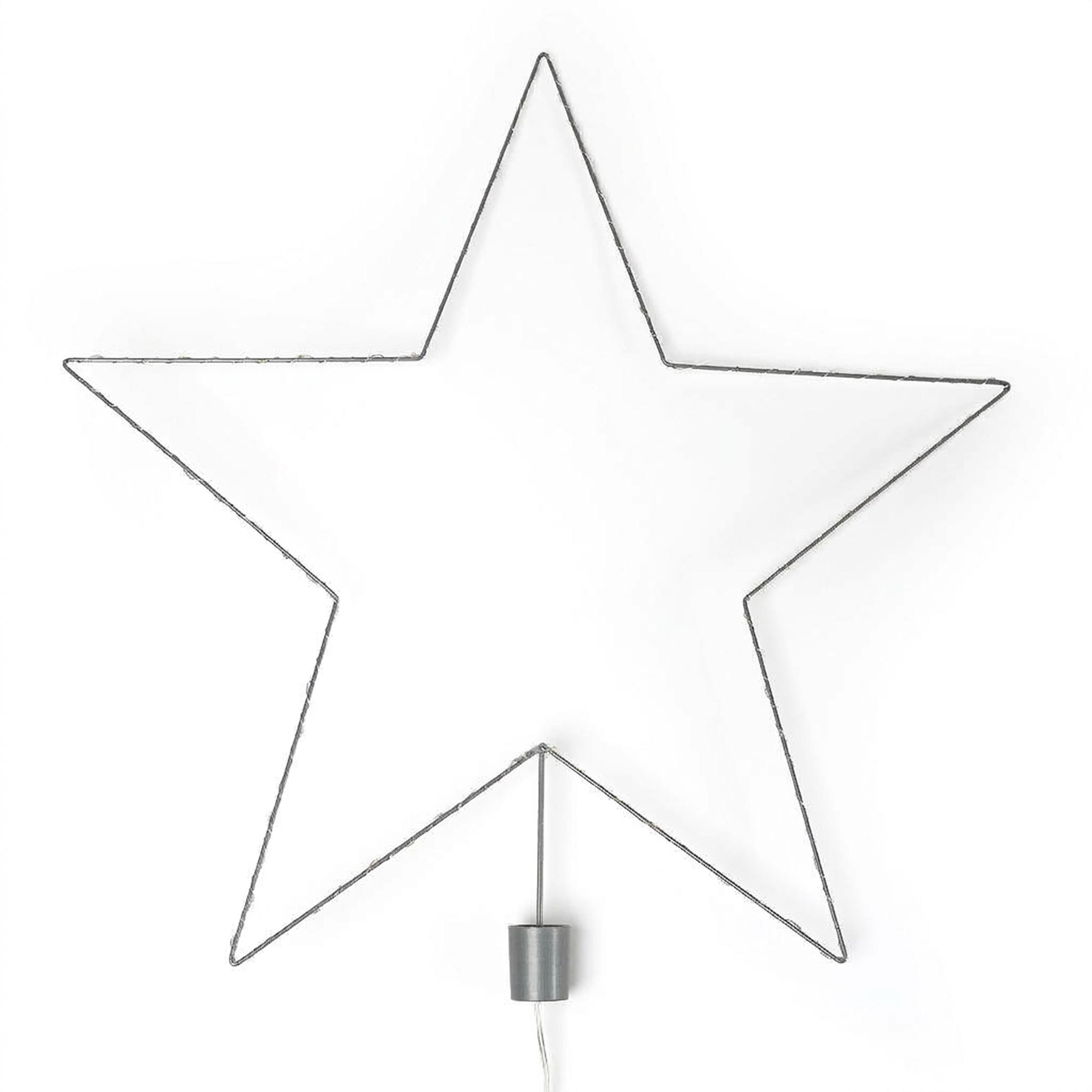 LED Metall Stern Spitze 80 cm für Fahnenmast bis 6,20 m mit Netzteil für Außen - 230 LEDs - Leuchtstern Silhouette silber mit 7 m Lichterkette in warm weiß mit Timer