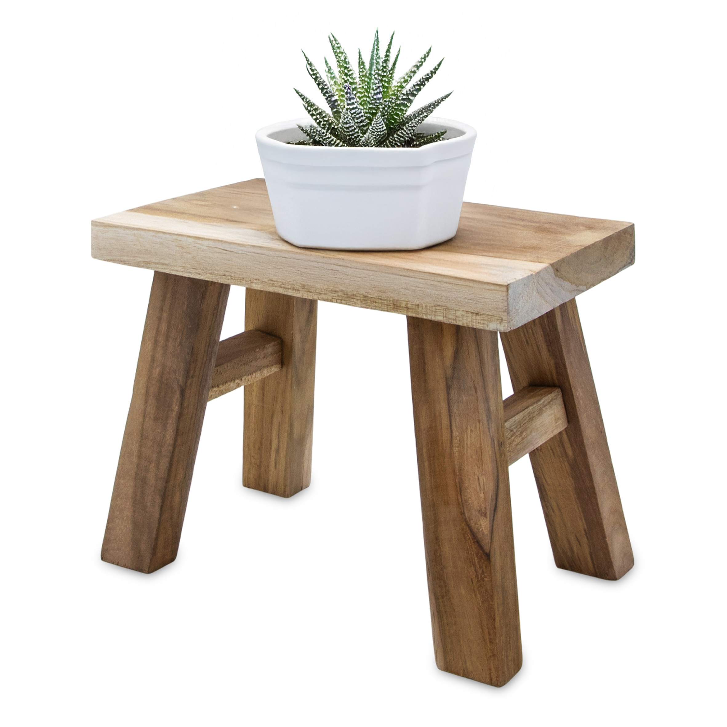 Teakholz Blumenbank natur rechteckig - 21 x 12 cm - Massivholz Deko Hocker Landhaus rustikal