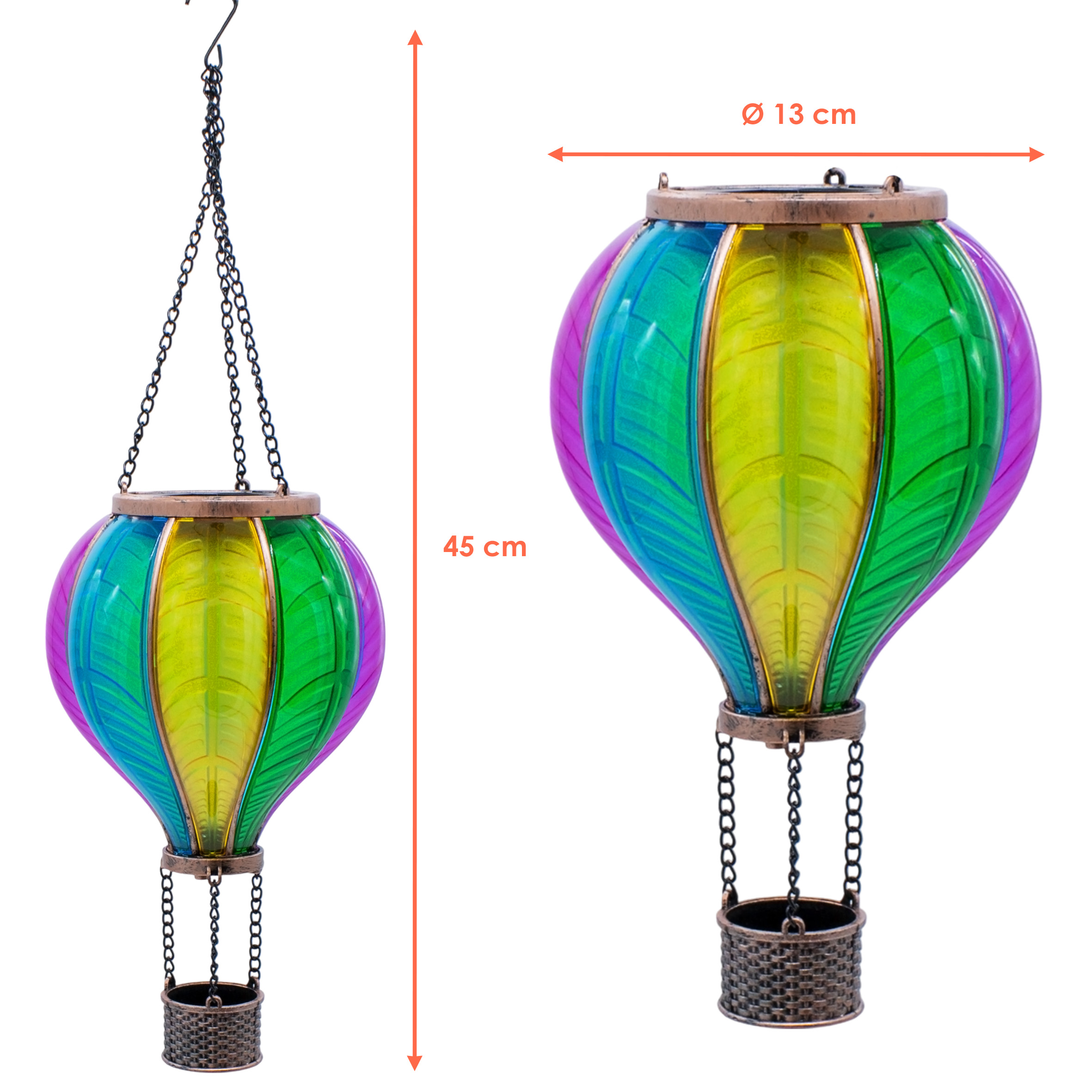 Solar LED Heißluftballon bunt zum Hängen - 45 cm - Garten Lichtspiel mit Flammen Effekt warm weiß