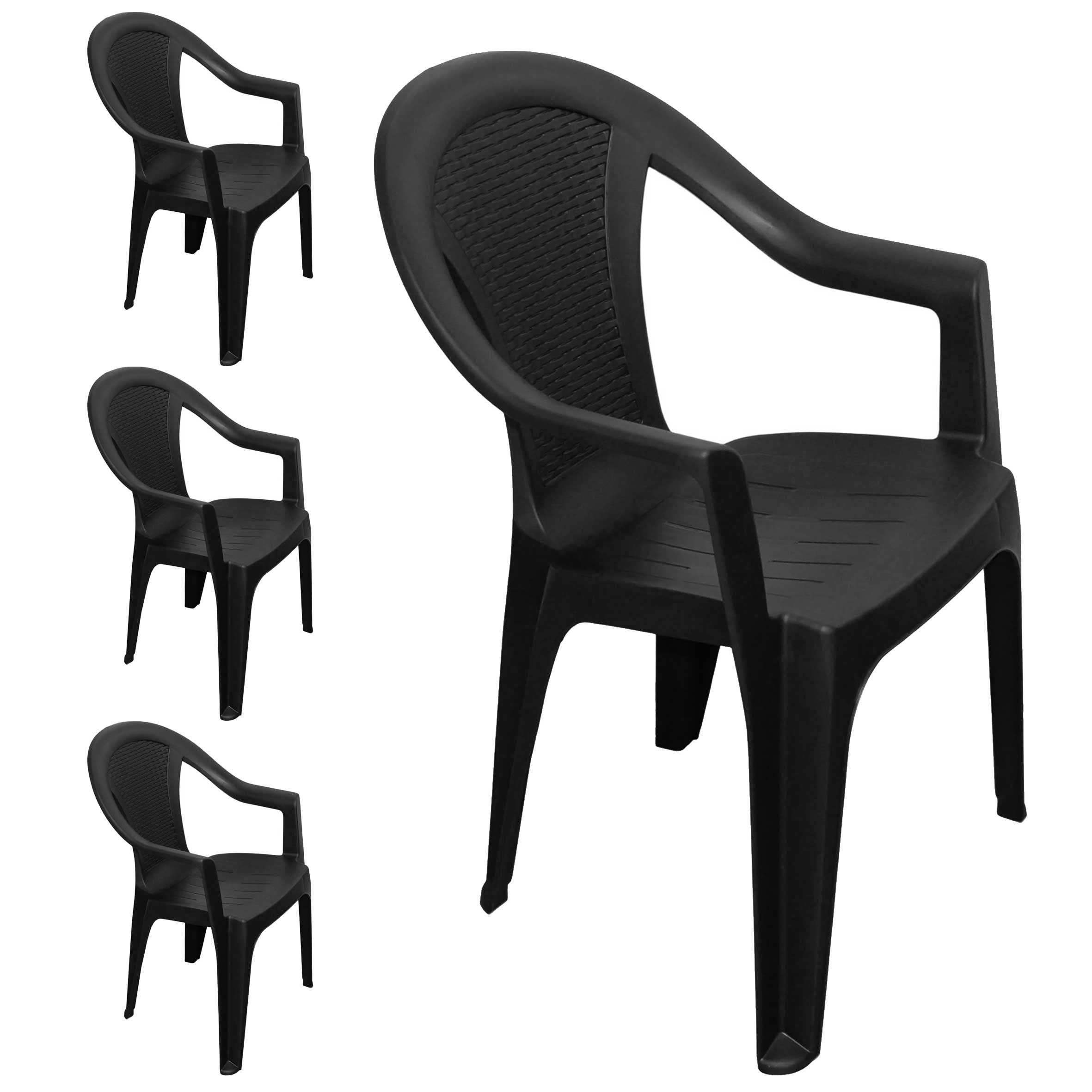 Gartenstuhl anthrazit in Rattan Optik ca. 82 cm x 55 cm x 52 cm - 1er oder 4er Set