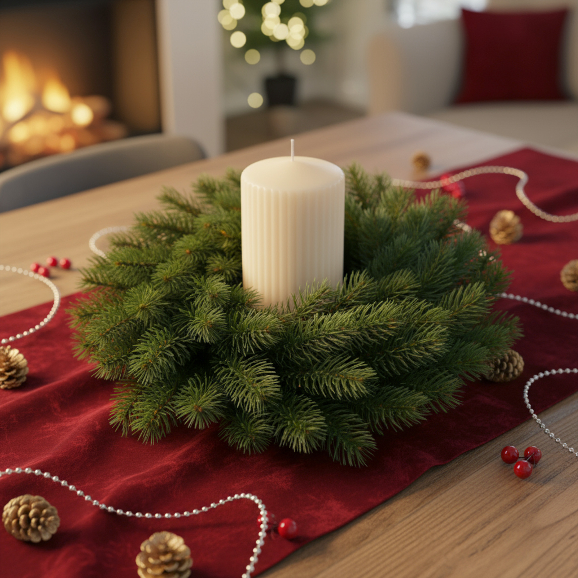 Künstlicher Spritzguss Tannenkranz grün halbgebunden - 37 cm - Weihnachts Türkranz mit naturgetreuen Kunst Tannenspitzen