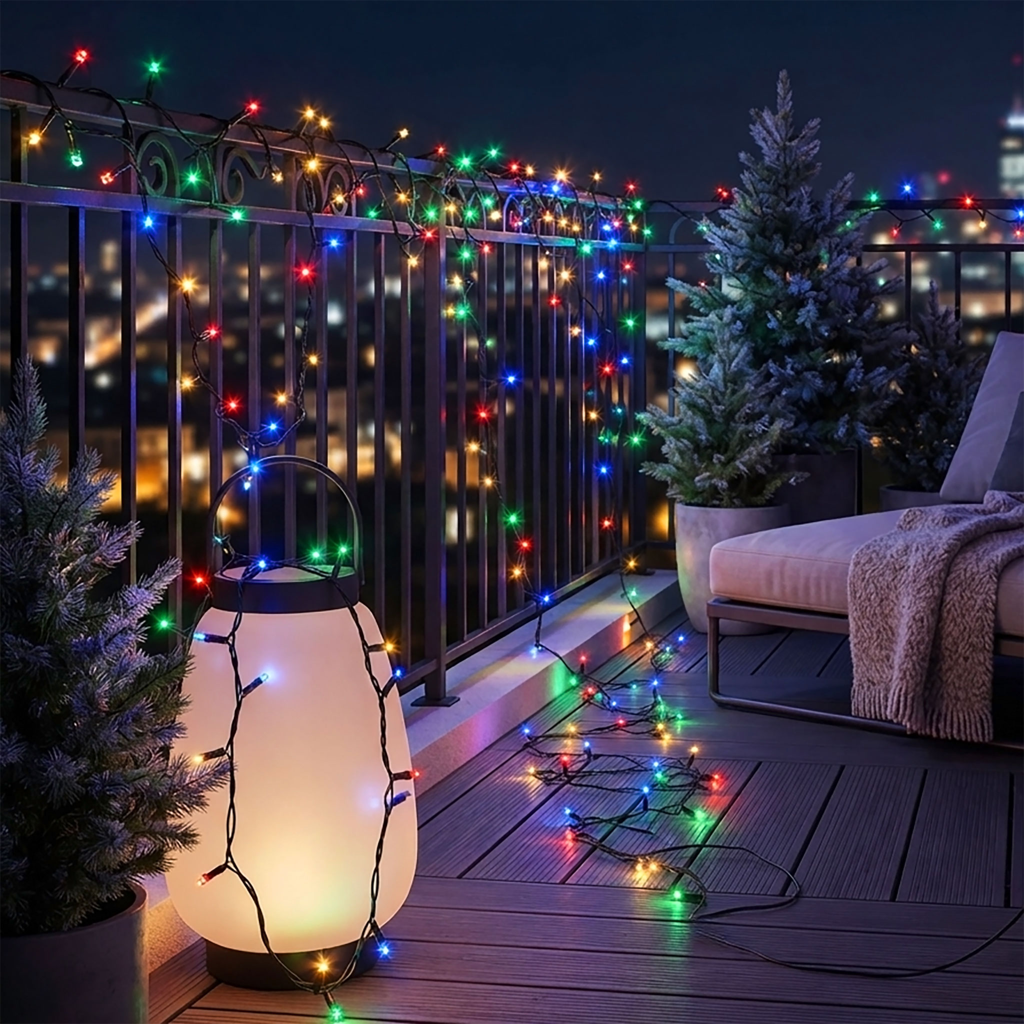 LED Weihnachts Lichterkette bunt - 180 LED / 16 m -Deko Beleuchtung für Außen mit Timer