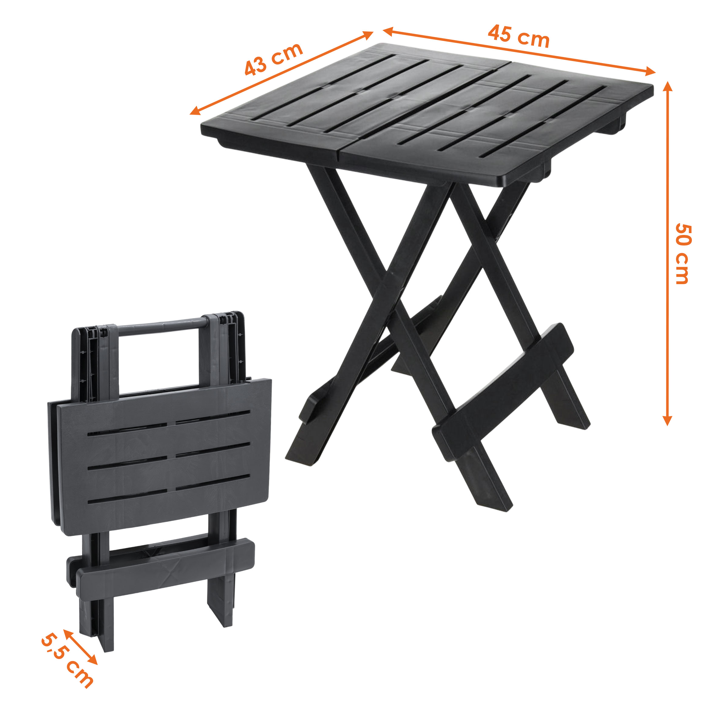 Kunststoff Klapptisch 45 x 43 cm - anthrazit - Garten Beistelltisch klappbar