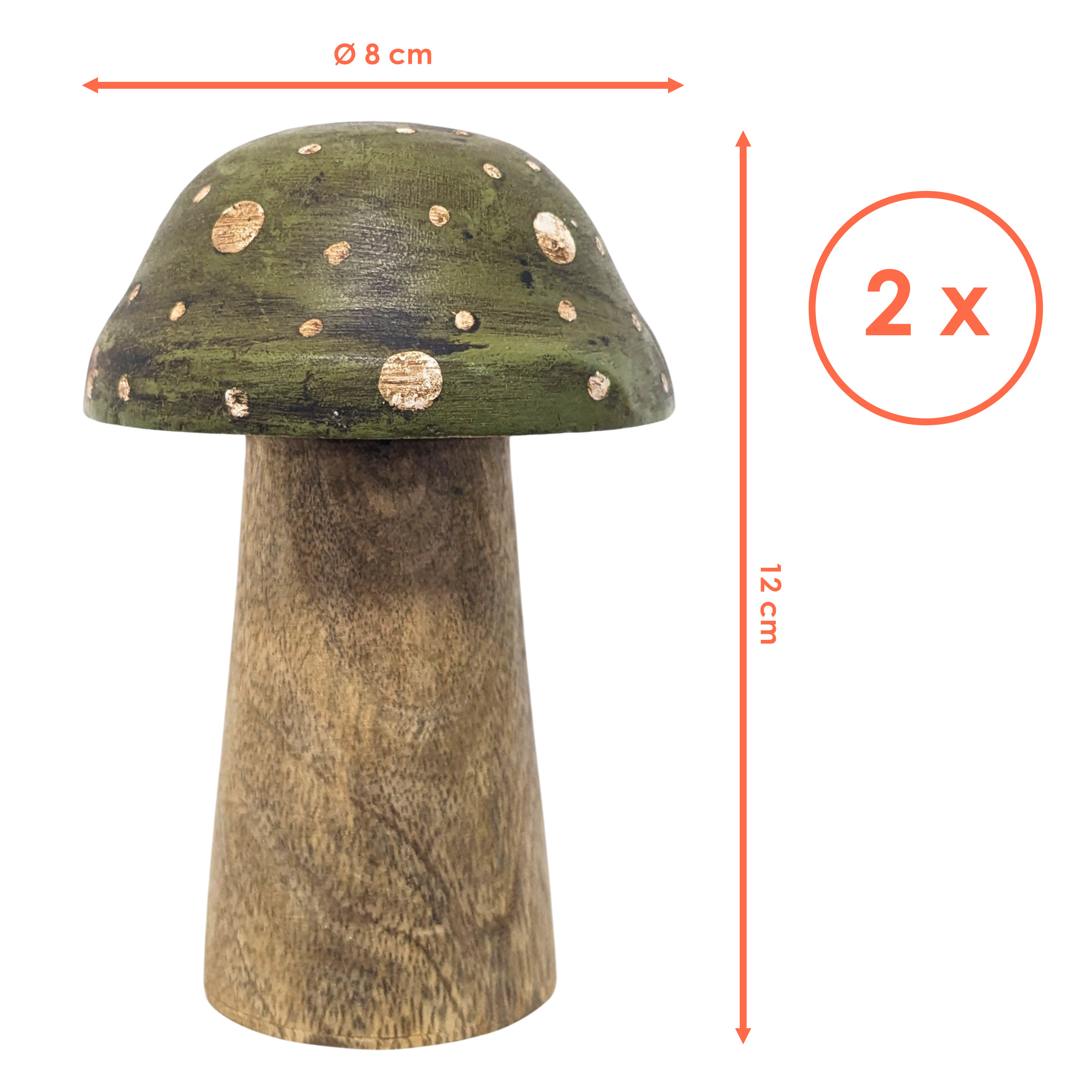 Mangoholz Deko Pilze zum Hinstellen 12 cm - 2er Set - Holz Fliegenpilze Figur zur Herbst Dekoration