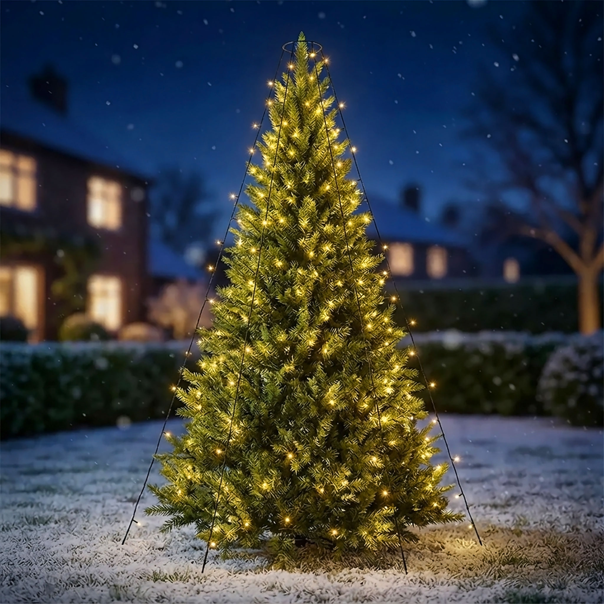 LED Weihnachtsbaum und Fahnenmast Lichterkette - 3 Größen - Beleuchtung in warm weiß