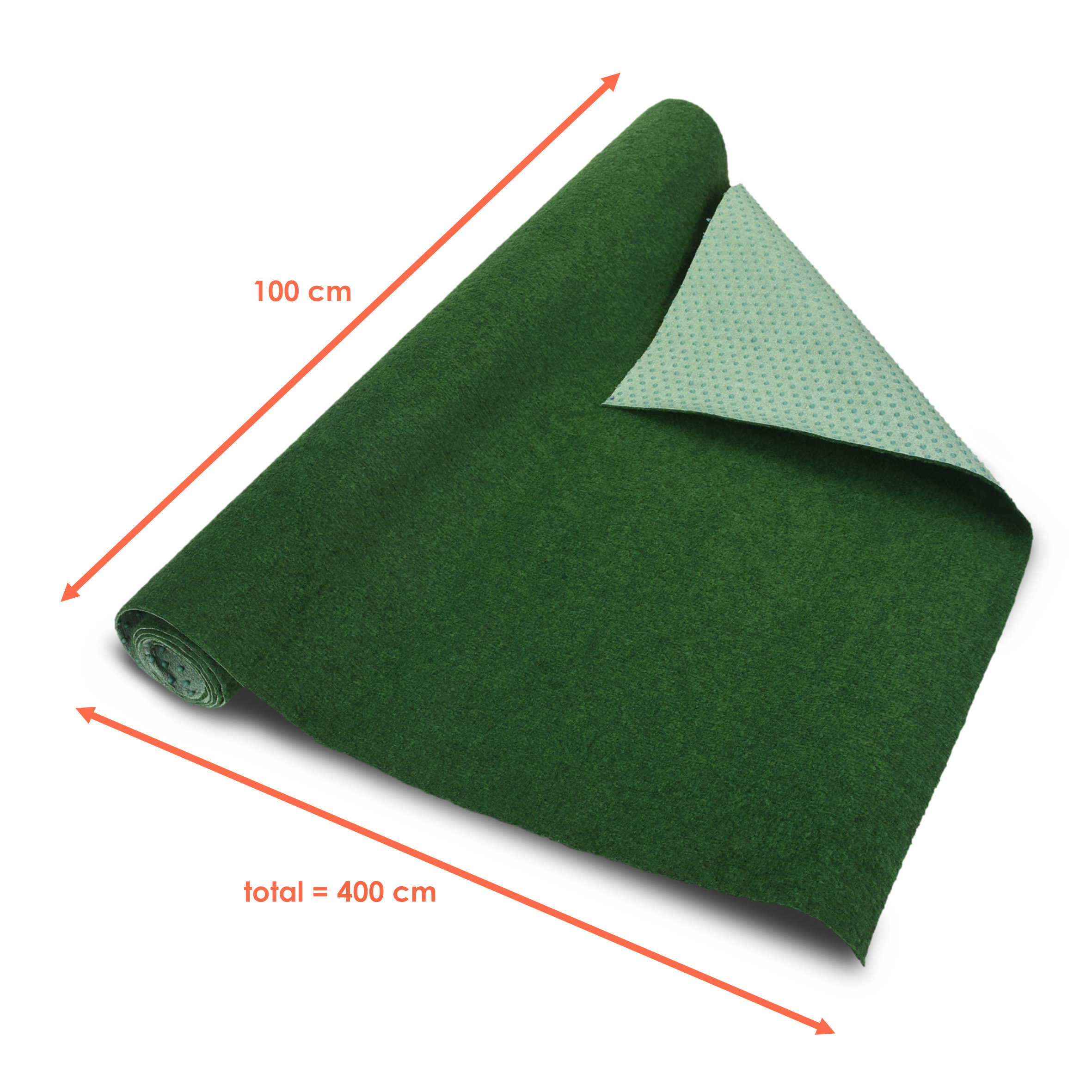 XL Rasen Teppich mit Drainage Noppen - 400 x 100 cm - Outdoor Kunstrasen Matte in grün wetterfest