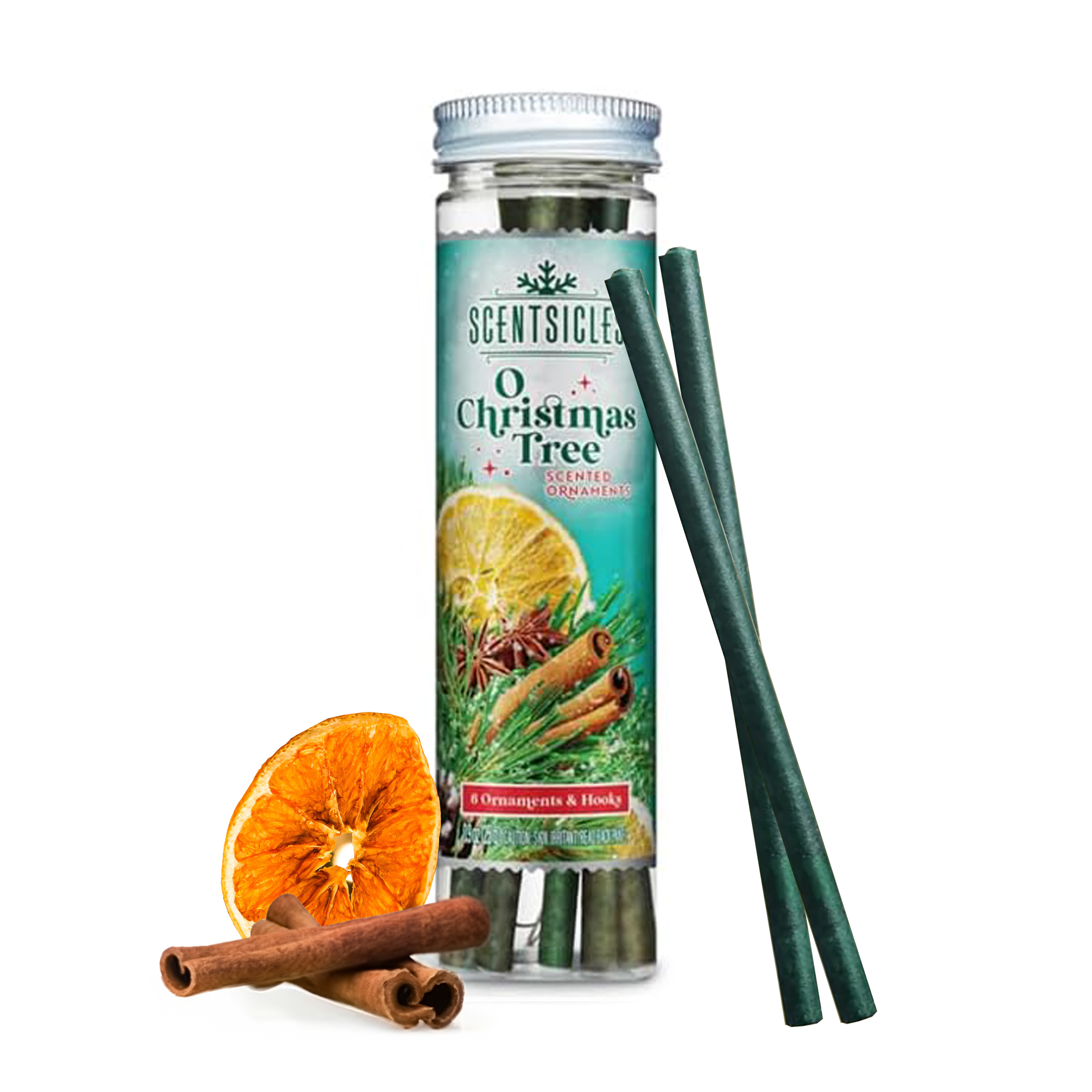 Scentsicles Weihnachtsbaum Duftstäbchen - 6 Stück Zimt Orange - Duftsticks für den Christbaum inklusive Haken