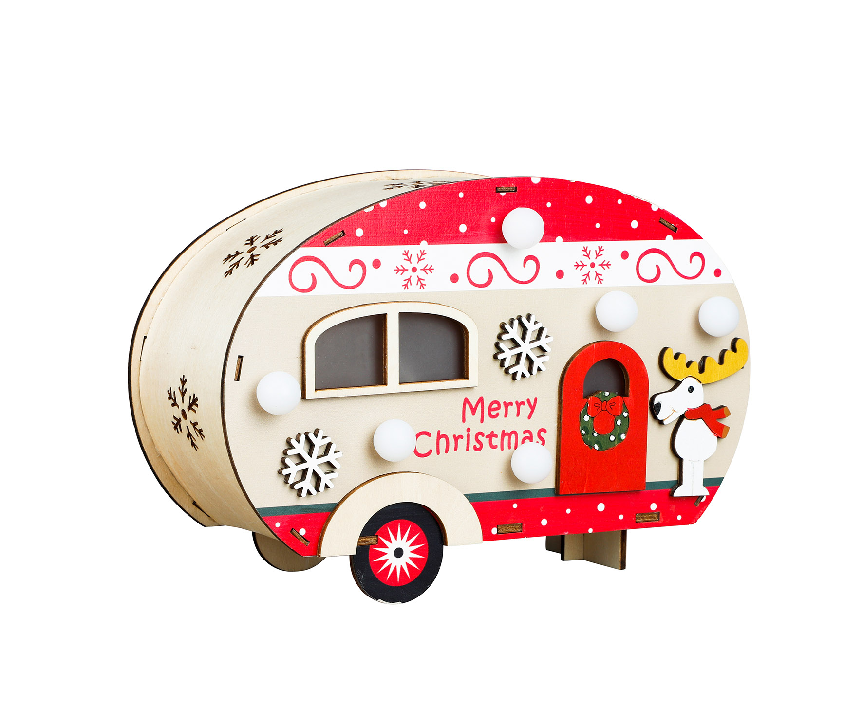 LED Deko Wohnwagen aus Holz mit Beleuchtung - 21 x 14 cm - Weihnachts Caravan mit 10 LED in warm weiß