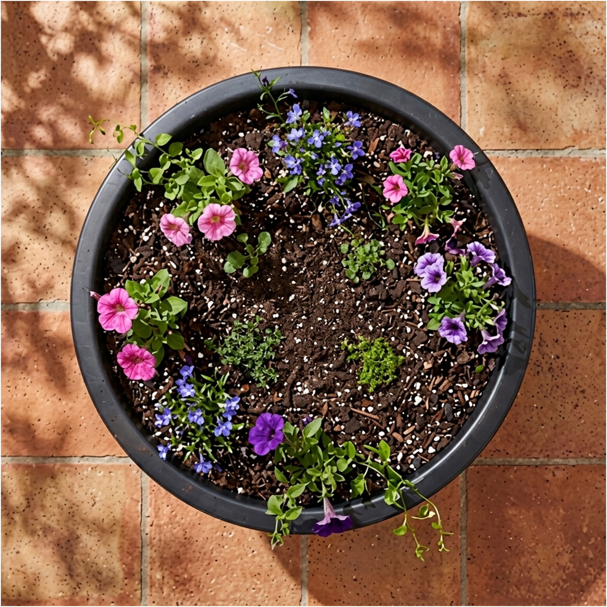 XXL Pflanzschale rund anthrazit - Ø 58 cm - Kunststoff Blumenkübel für Außen
