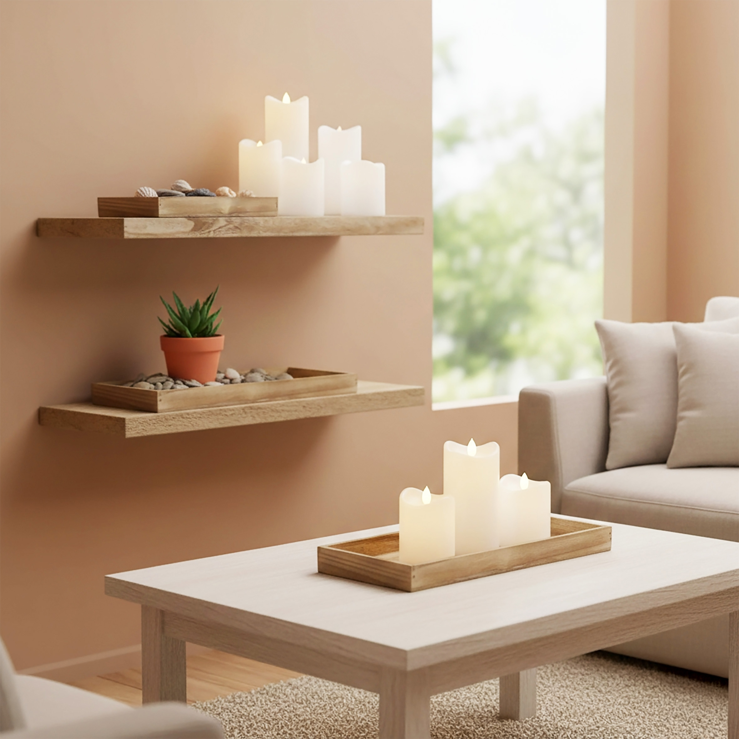 Holz Kerzentablett geflammt rechteckig 3er Set  - 60 / 42 / 30 cm - Dekotablett naturbelassen mit erhöhtem Rand