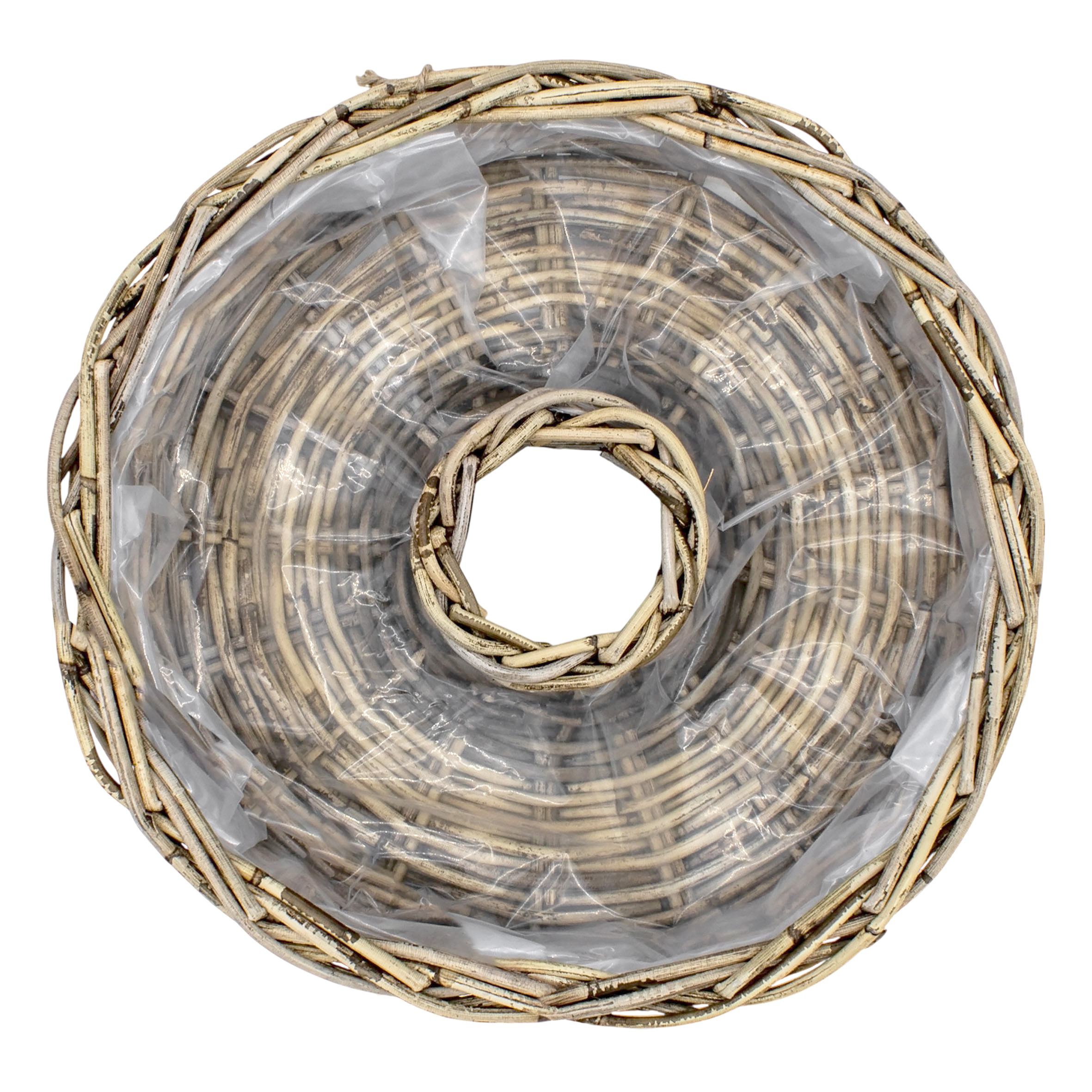 Rattan Blumenschale natur mit Folie - 40 cm - Holz Pflanzring zum direkten Bepflanzen