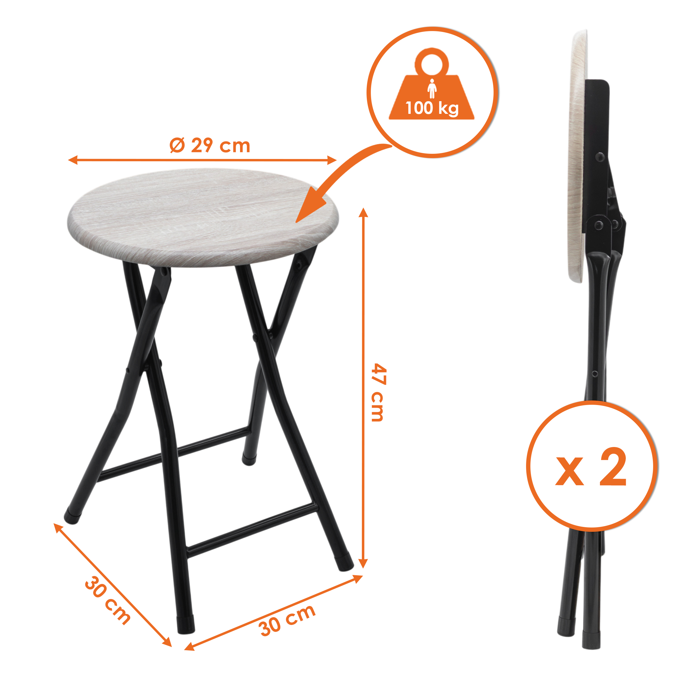 Holz Metall Klapphocker - 47 x 33 cm - Klapp Stuhl Sitz Hocker klappbar rund