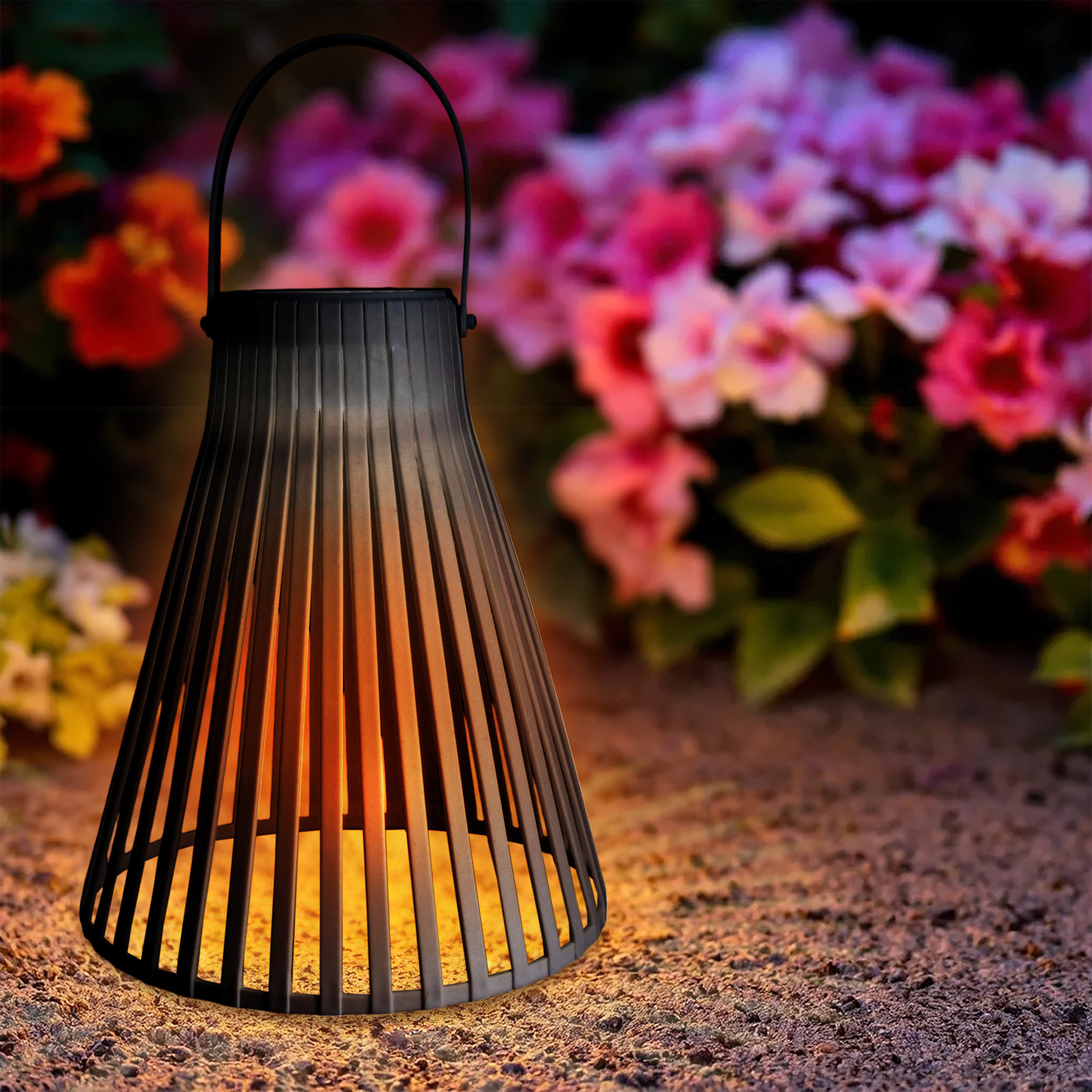 Solar Laterne schwarz in Trichterform - 23 cm - Gartenleuchte in warm weiß