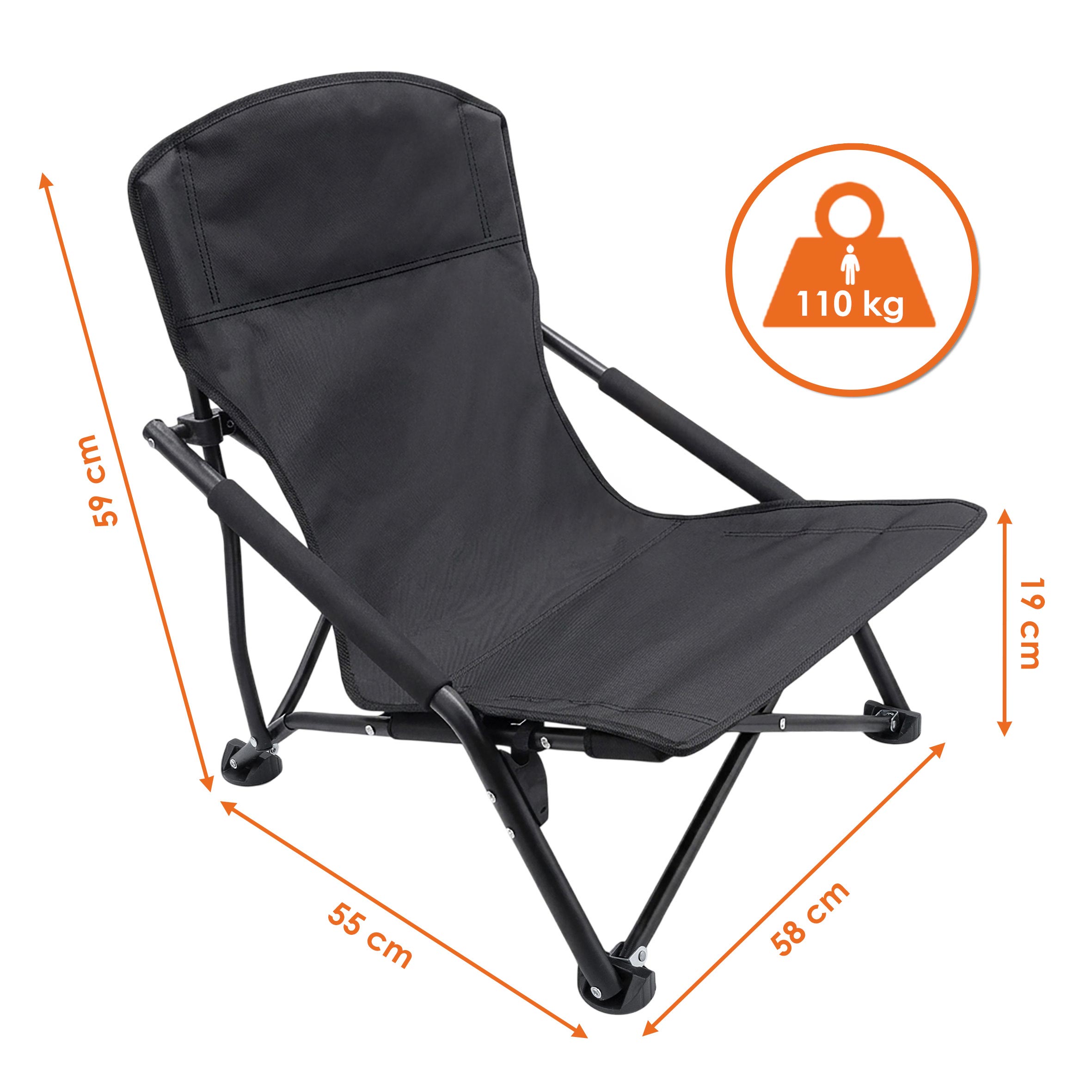 Strandstuhl schwarz klappbar mit Tragetasche - 59 x 58 cm