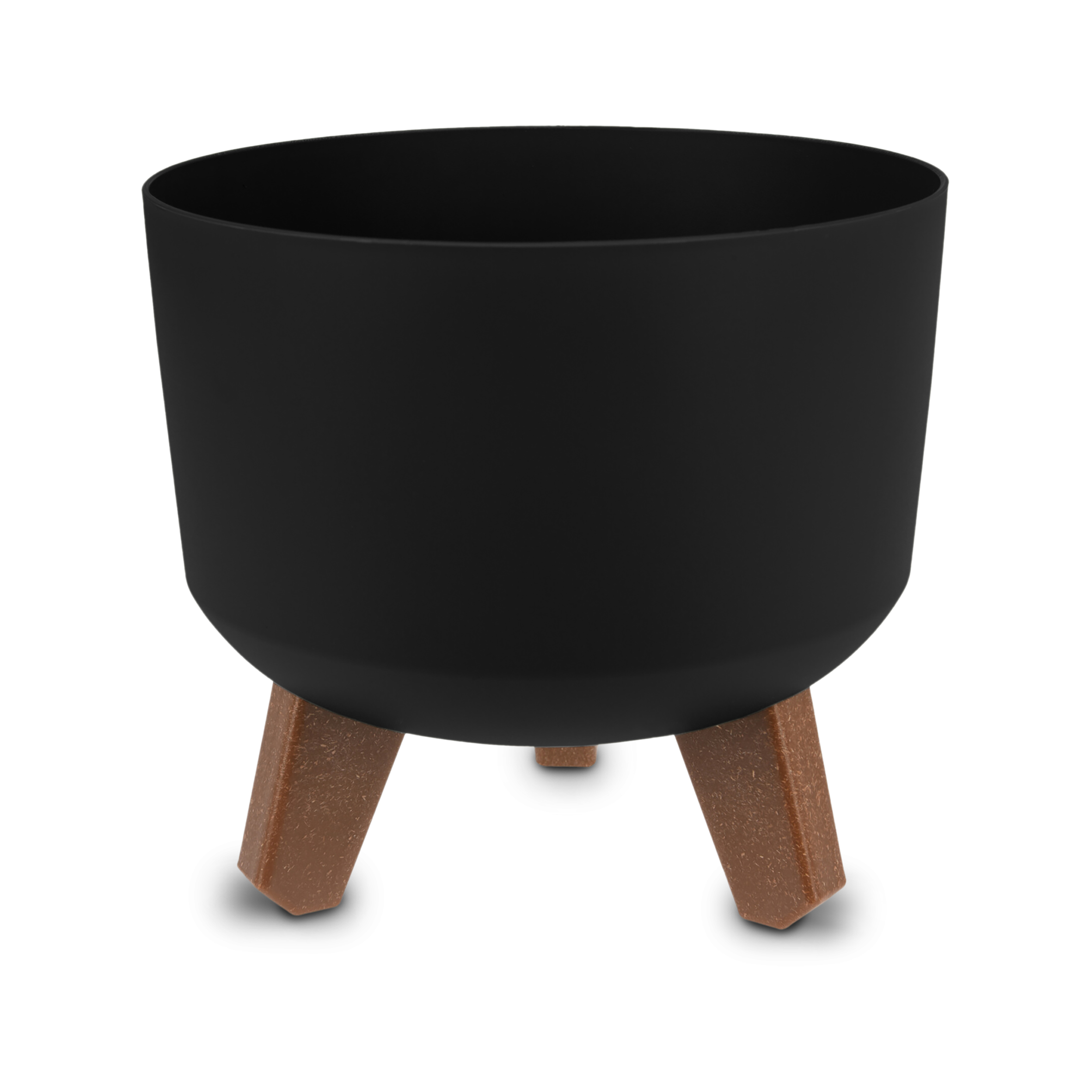 Kunststoff Blumentopf auf Füßen schwarz - klein / Ø 19 cm - Pflanztopf rund mit Wasserspeicher Boden