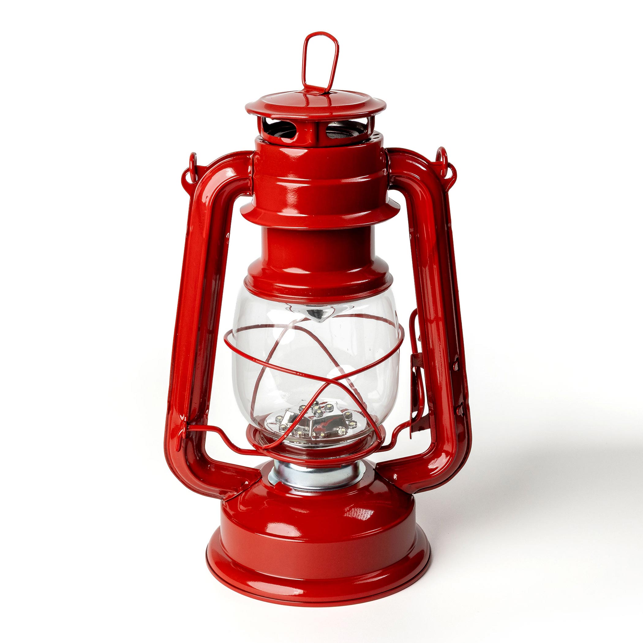 LED Metall Sturmlaterne rot - 25 x 16 cm - Camping Laterne mit 15 LED