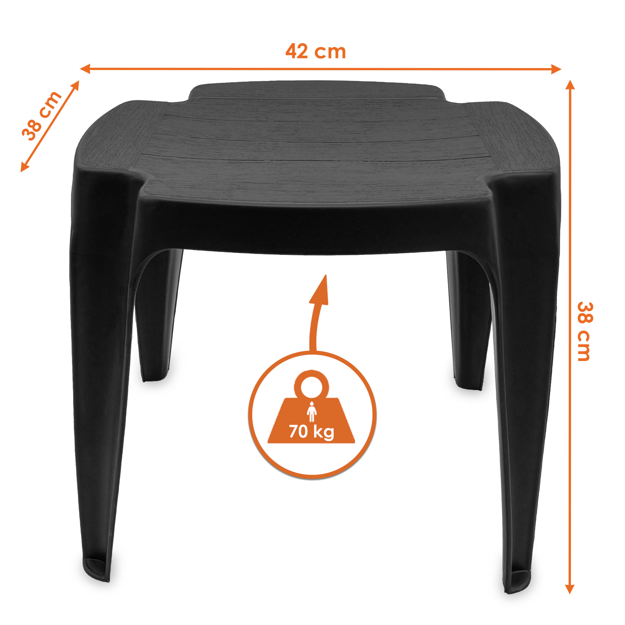 Kunststoff Mehrzweck Hocker 42 x 38 cm - anthrazit - Fußhocker oder Beistelltisch für Garten und Balkon