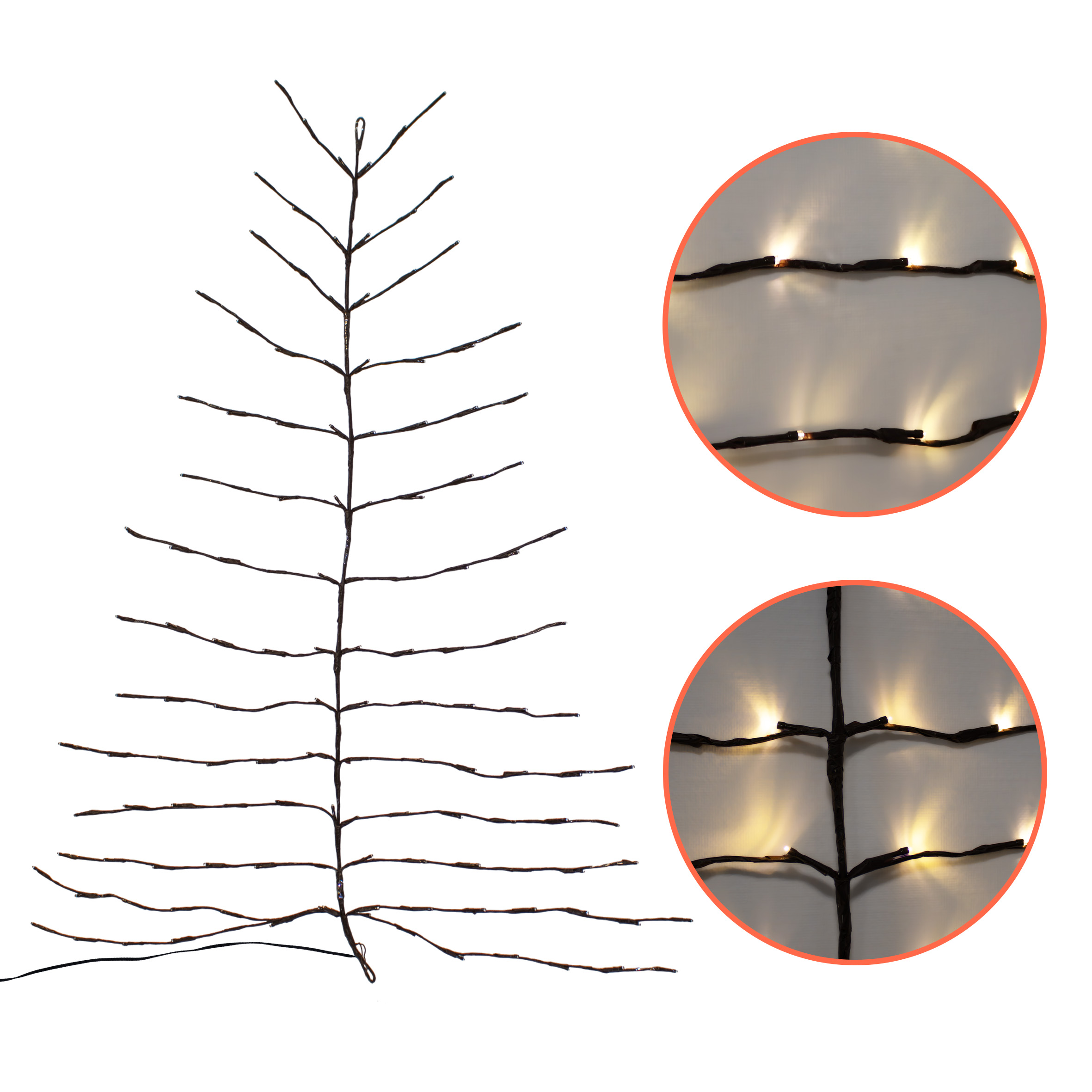 LED Weihnachtsbaum Wandbild für Außen mit Netzstecker - 136 LED - Wandbaum 120 x 100 cm warm weiß beleuchtet
