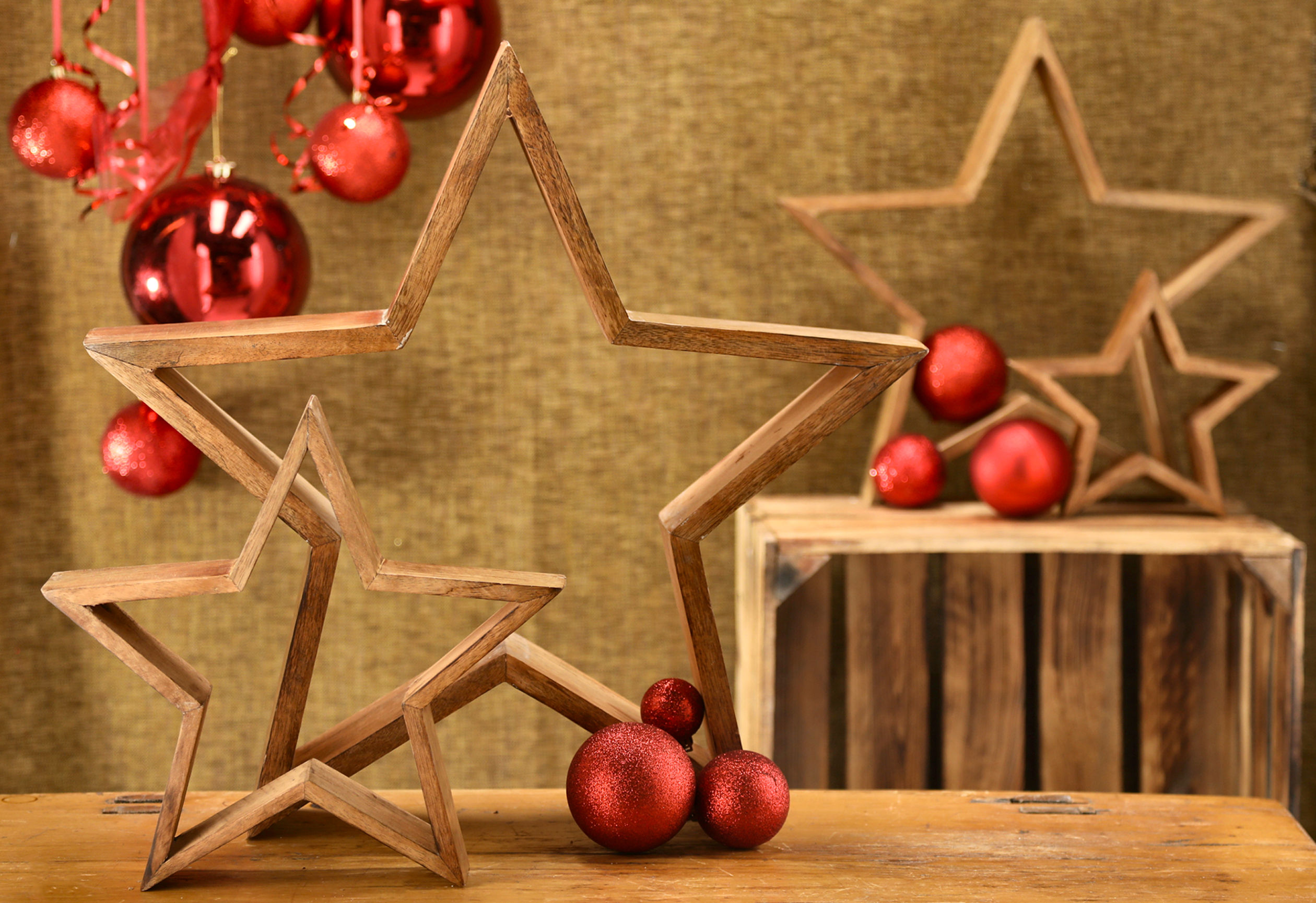 Mango Holz Stern 2er Set - 30 / 20 cm - Weihnachtstern Tisch Deko