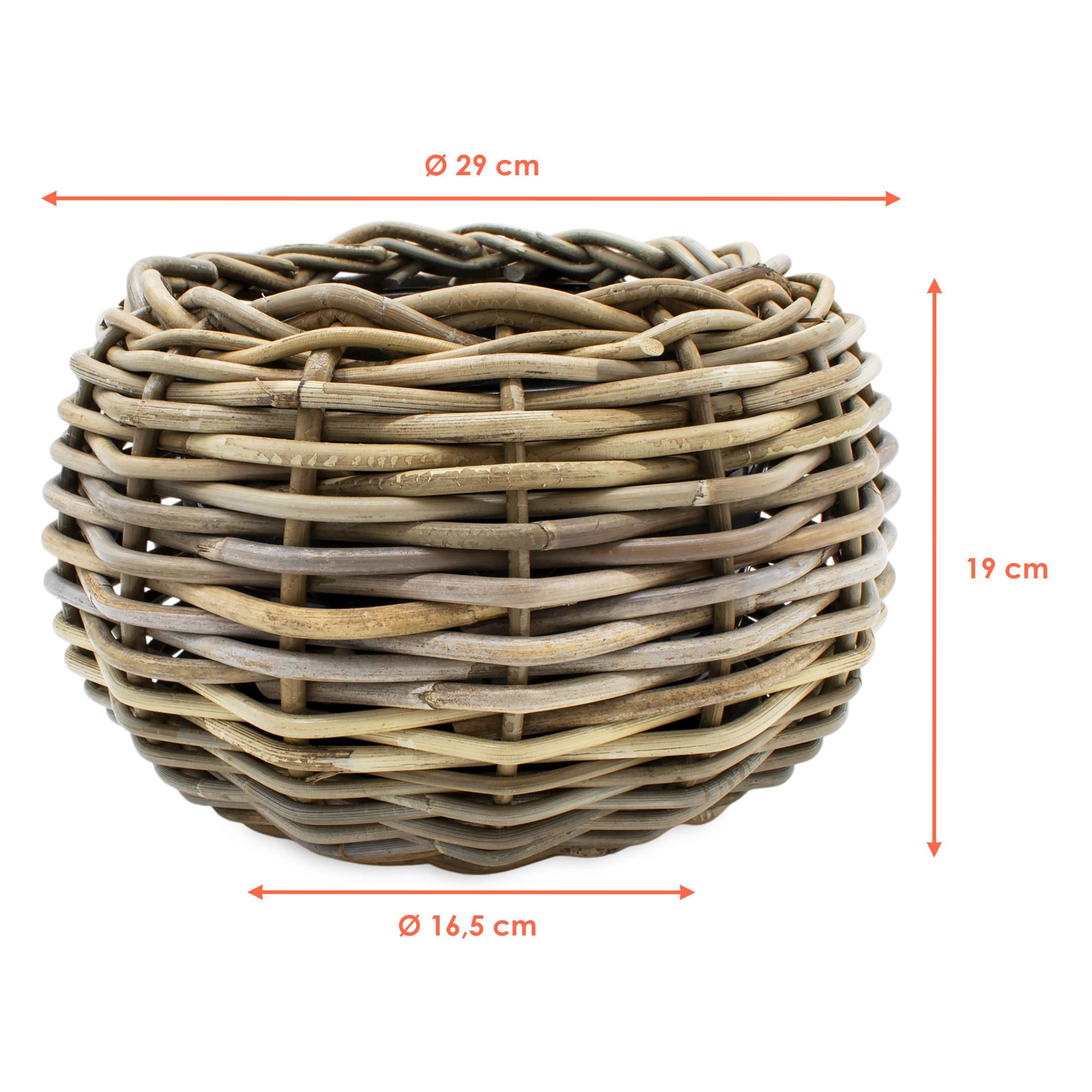 Rattan Pflanztopf mit Kunststoff Einsatz - 29 x 19 cm - Garten Deko Blumenkorb shabby natur