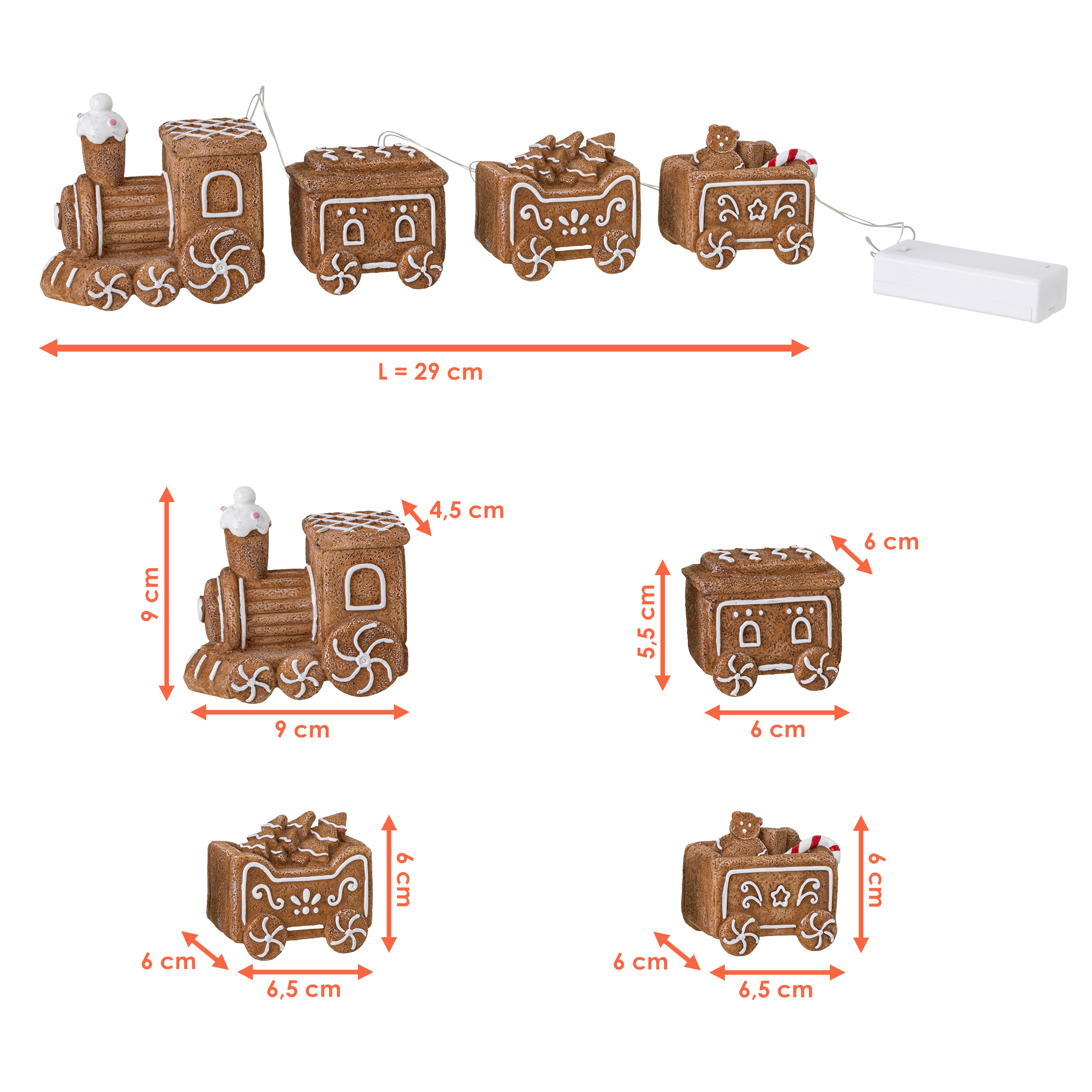 LED Lebkuchen Weihnachtszug Aufsteller warm weiß - 4-teilig - Deko Zug beleuchtet Batterie betrieben