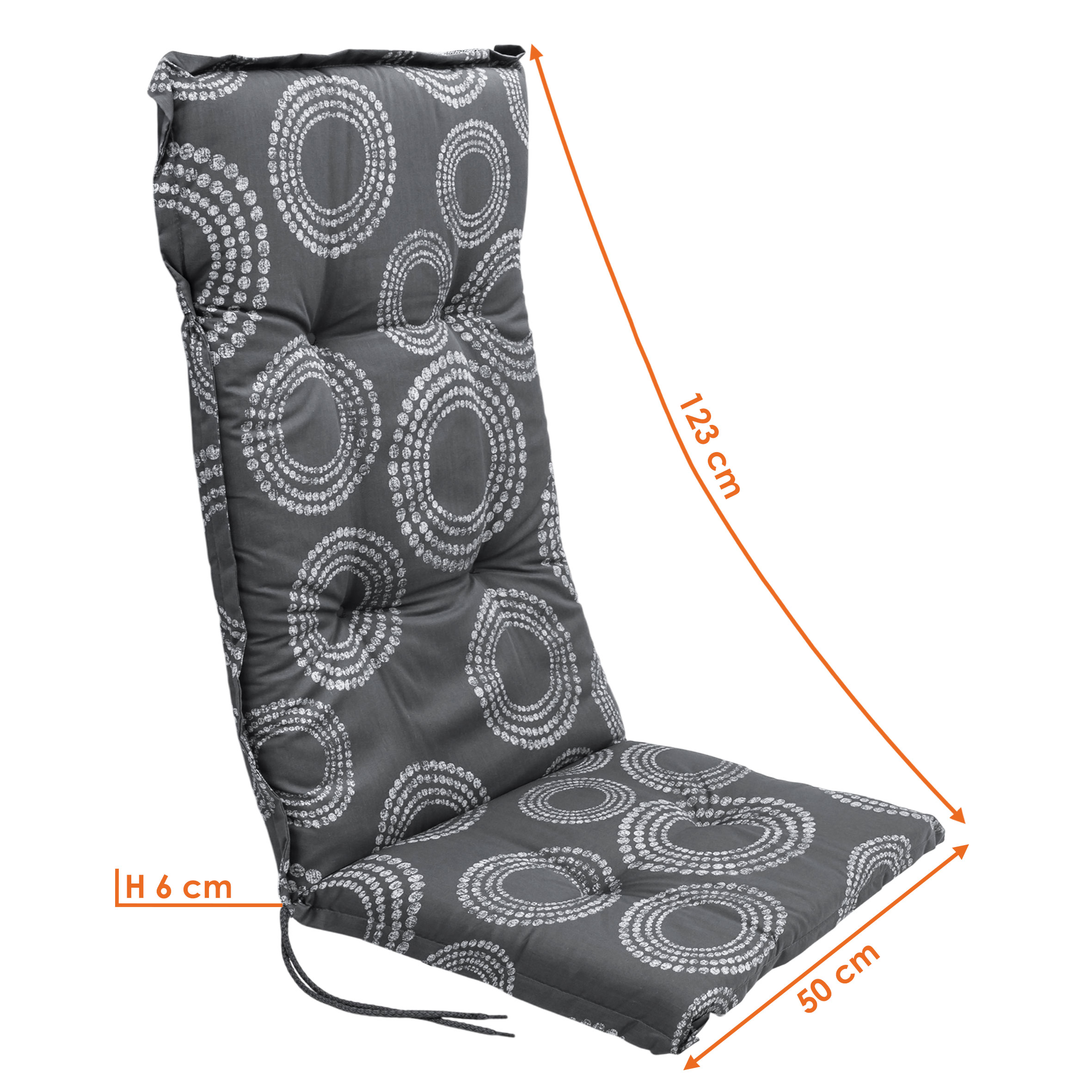 Universal Hochlehner Auflage "Kreise" - 123 cm - Gartenstuhl Kissen in grau