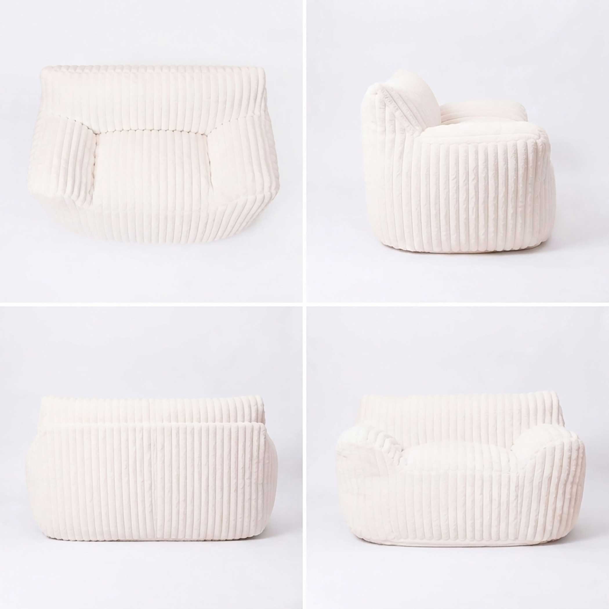 Lounge Sessel cremeweiß mit Armlehnen 104 x 96 cm - Cord - XL Sitzsack beige mit Schaumstoff Füllung
