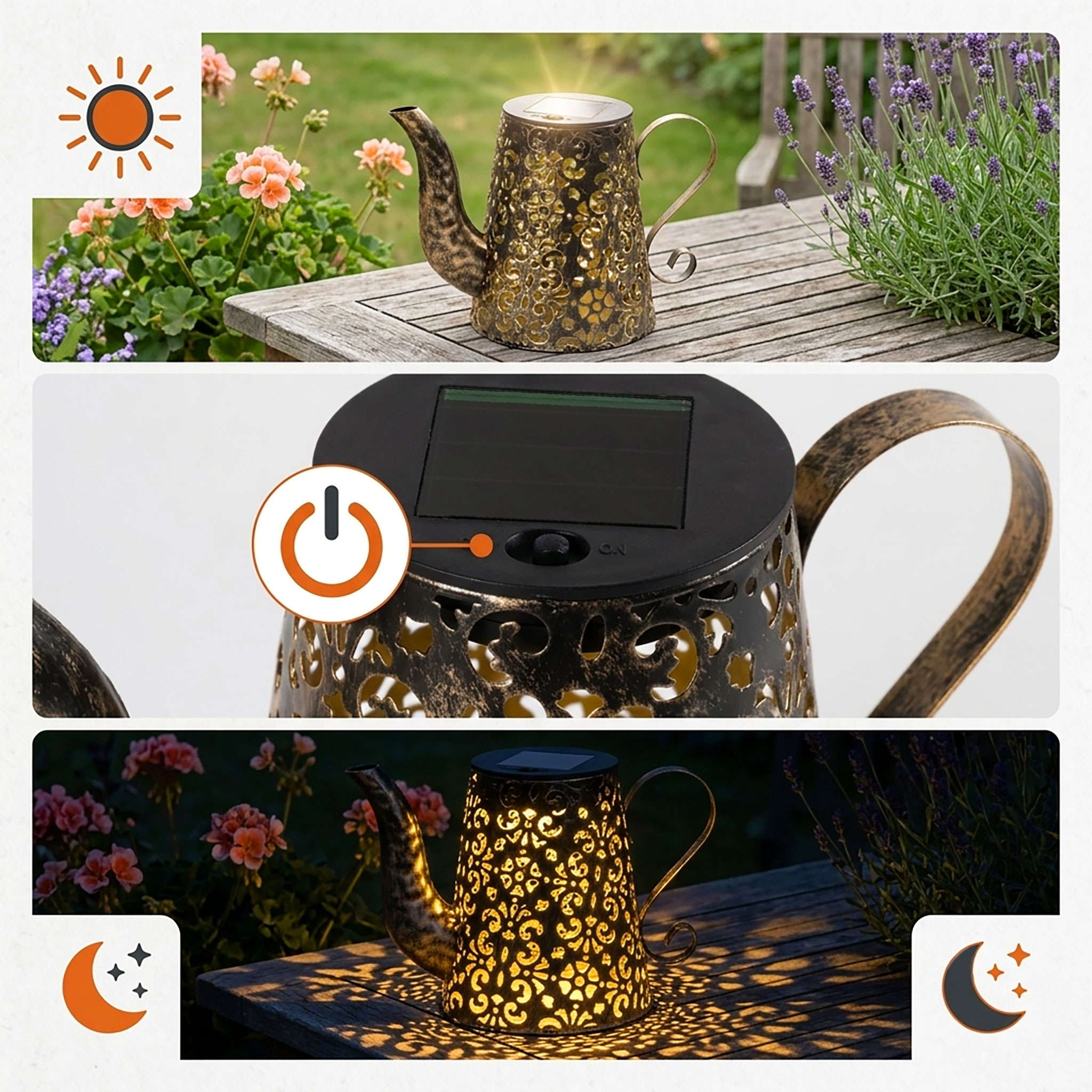 LED Solar Leuchte Metall Gießkanne - 19 x 14 cm - Vintage Deko Garten Lampe Rost Optik